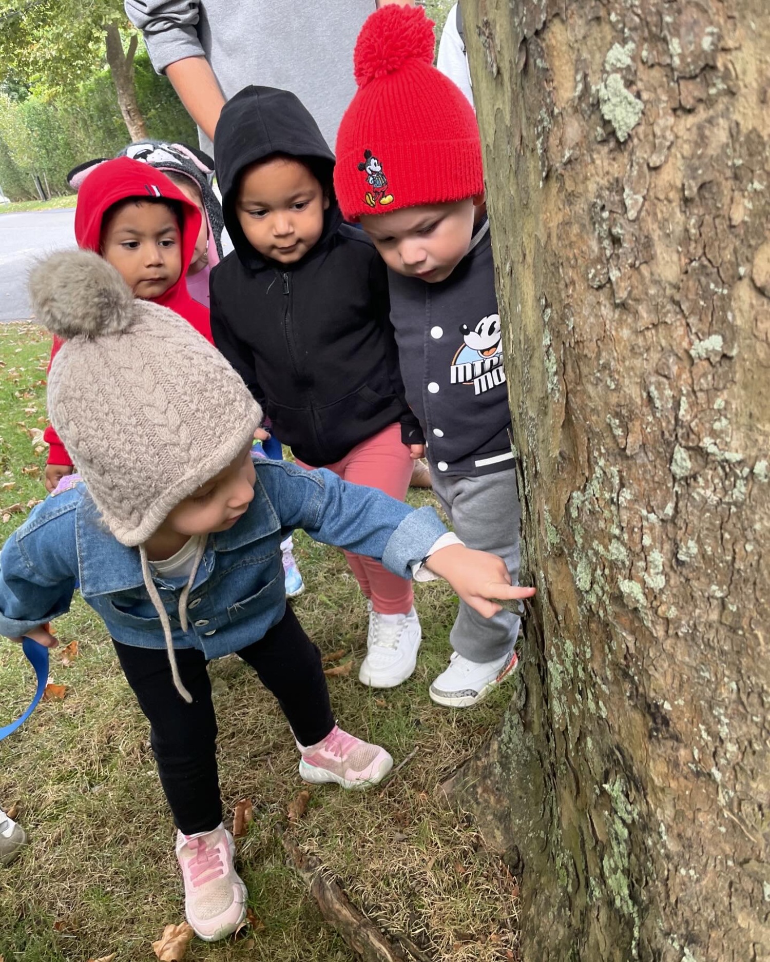 During a nature stroll, toddlers at Southampton Day Care felt the chill of fall. COURTESY SOUTHAMPTON DAY CARE