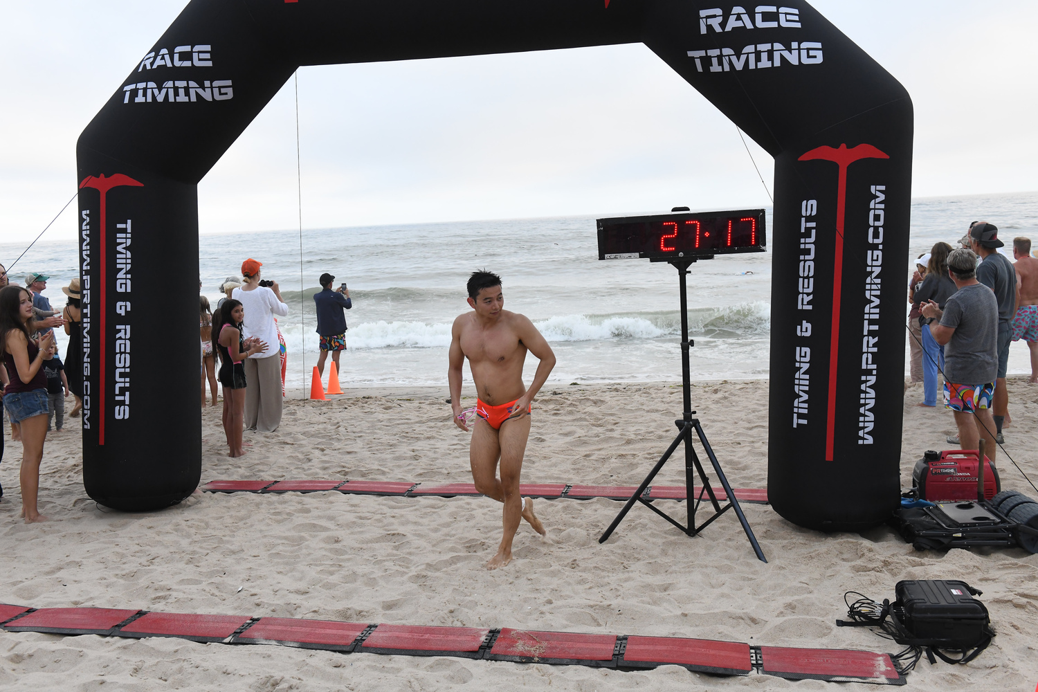 East Hampton Volunteer Ocean Rescue hosted its annual Red Devil Swim at Atlantic Avenue Beach in Amagansett on Saturday evening.   DOUG KUNTZ