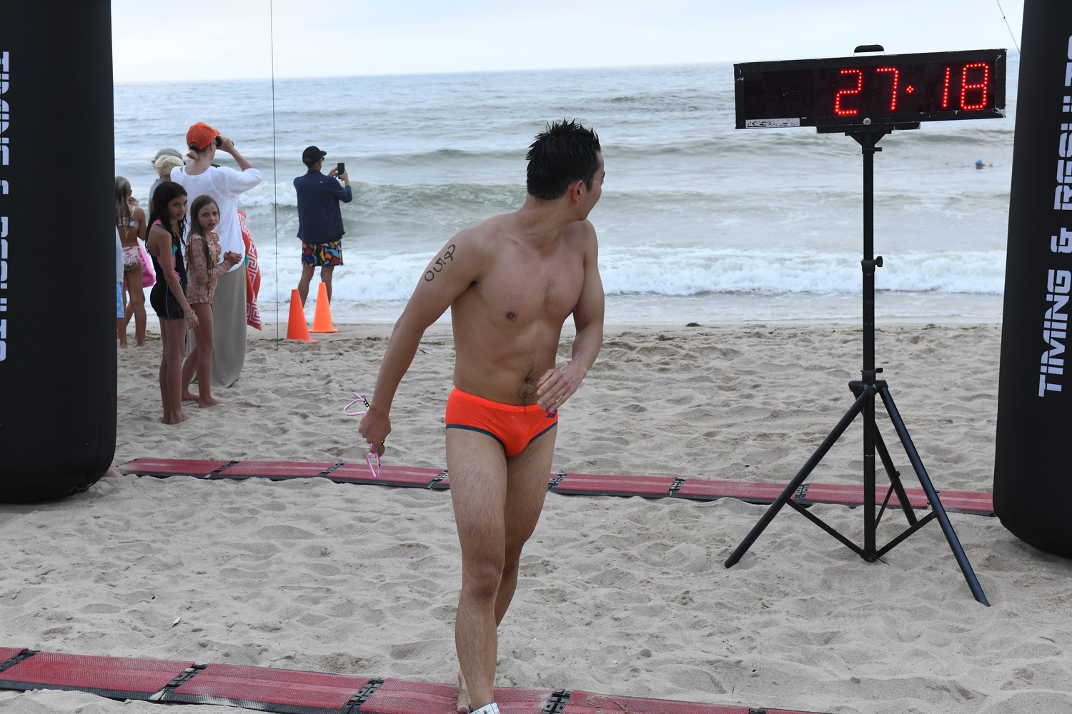 East Hampton Volunteer Ocean Rescue hosted its annual Red Devil Swim at Atlantic Avenue Beach in Amagansett on Saturday evening.   DOUG KUNTZ