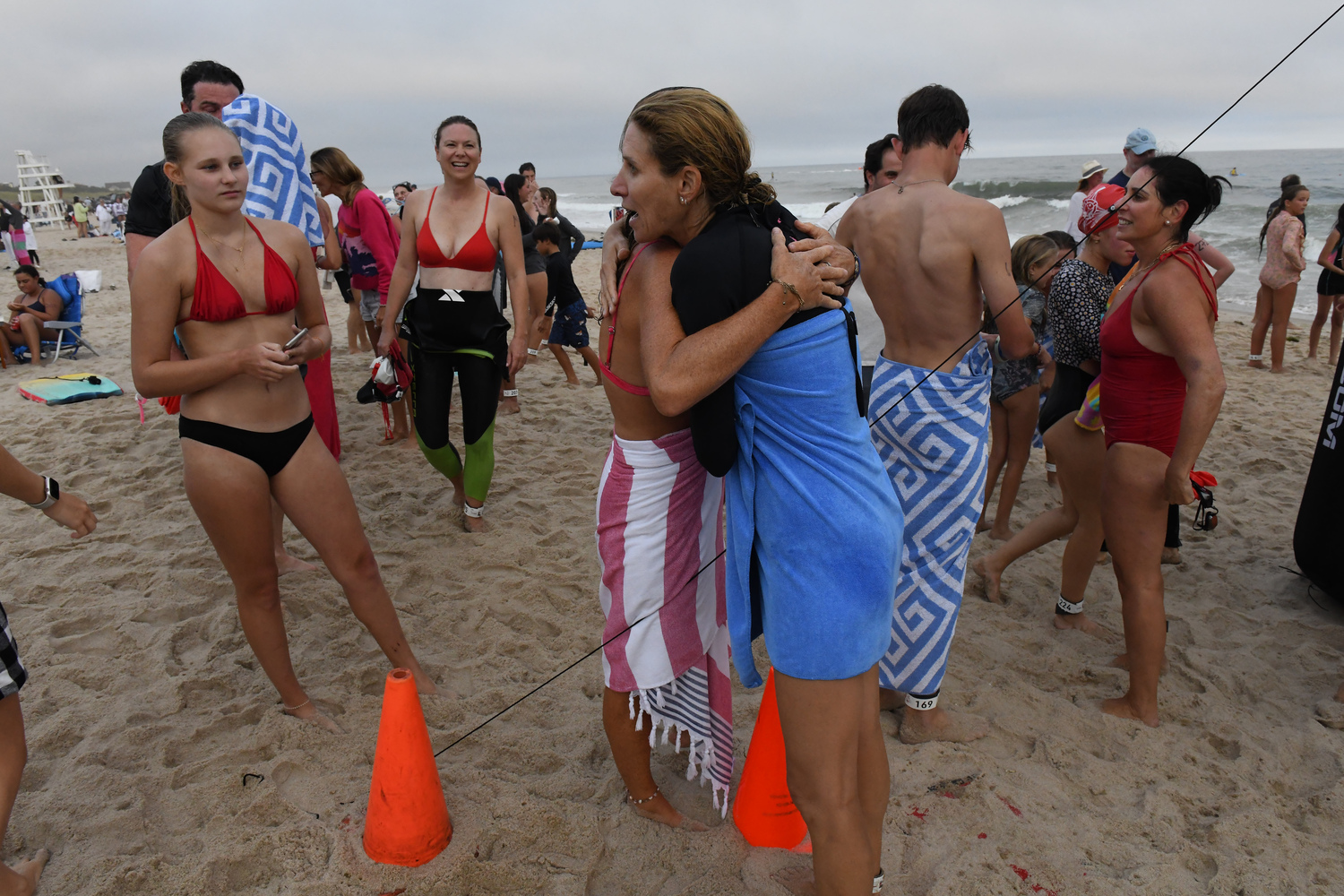 East Hampton Volunteer Ocean Rescue hosted its annual Red Devil Swim at Atlantic Avenue Beach in Amagansett on Saturday evening.   DOUG KUNTZ