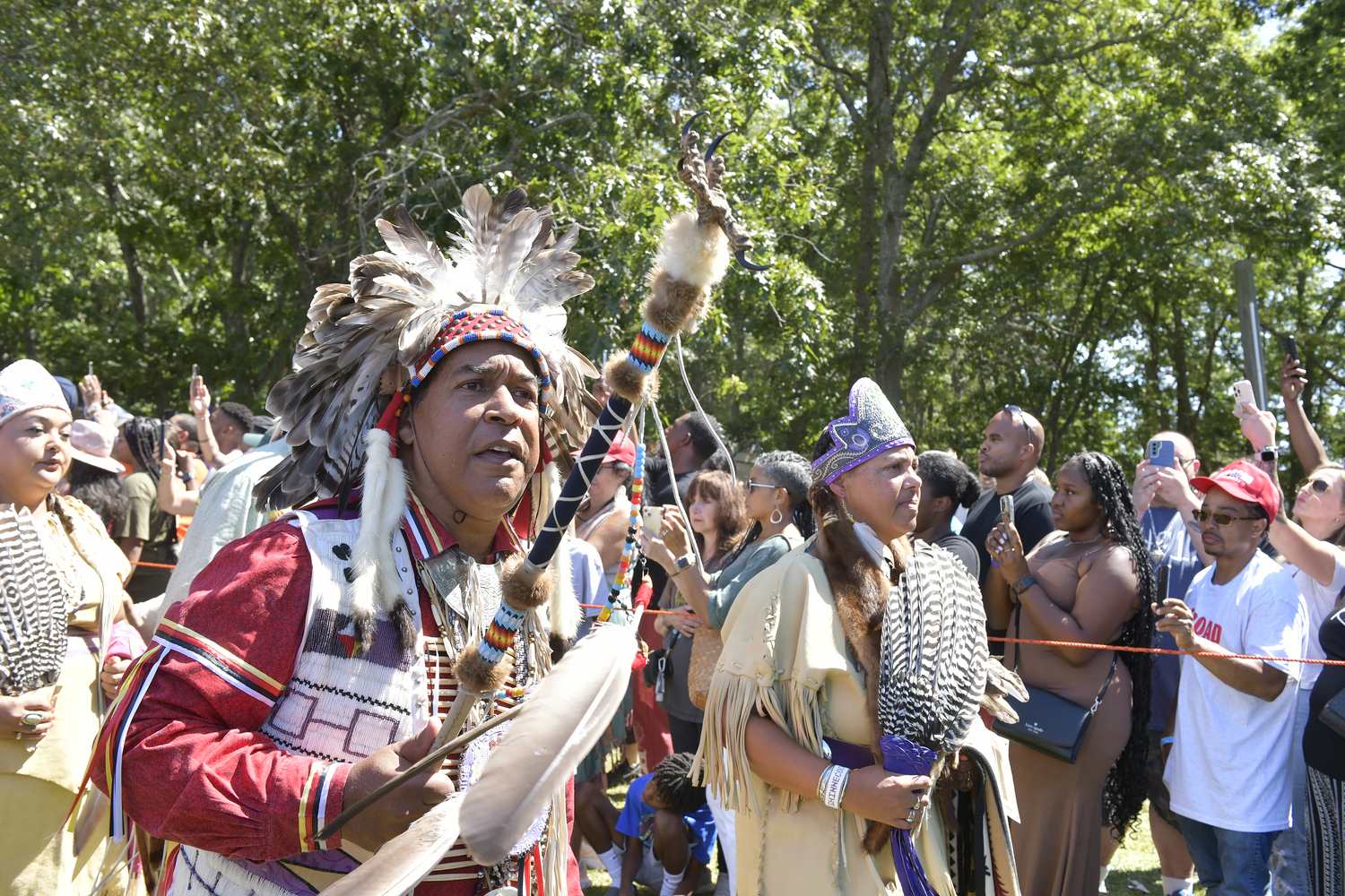 Vice Chairman of the Shinnecock Council of Trustees Lance Gumbs and Chairwoman Lisa Goree during the Grand Entry.