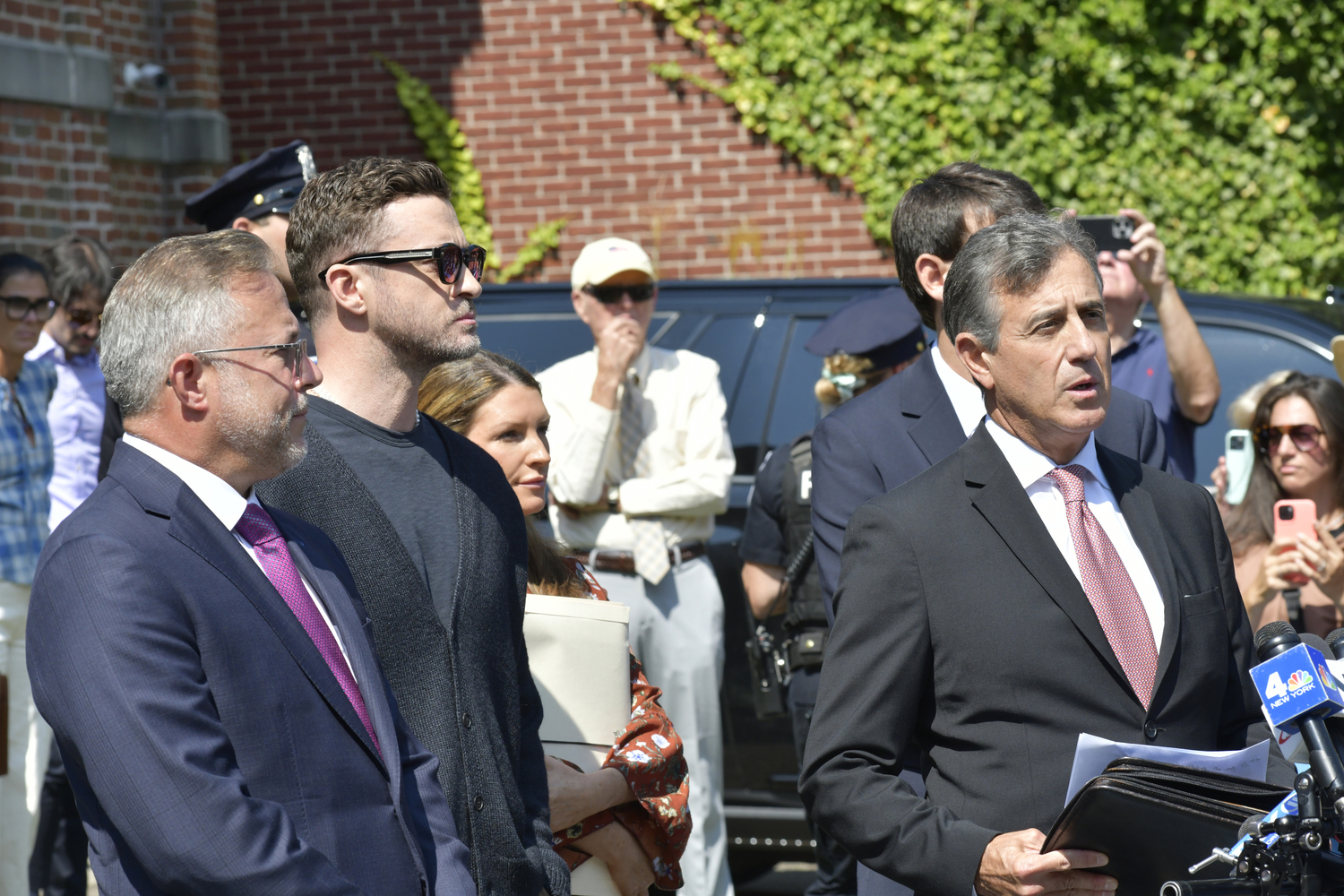 Justin Timberlake' attorney Edward D. Burke Jr. addresses the media after his court appearance in Sag Harbor Justice Court on Friday morning.   DANA SHAW