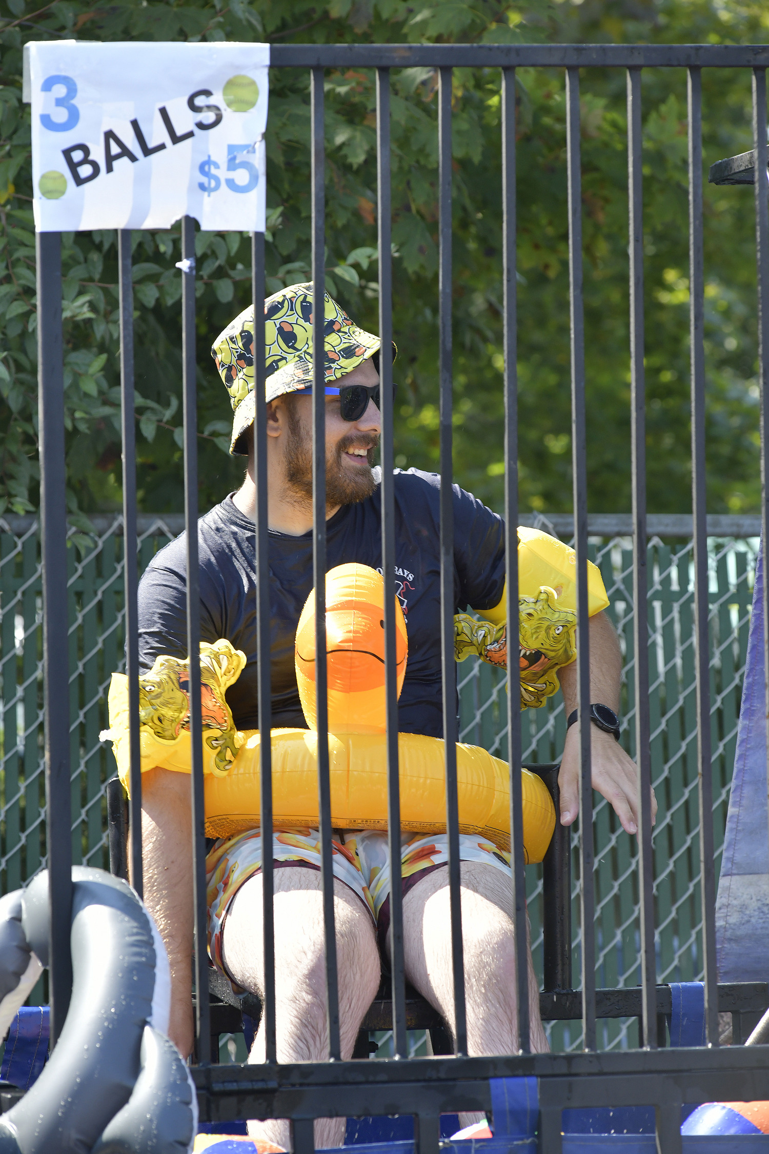 Alek Kozuchowski in the dunk tank for the Hampton Bays volunteer Ambulance Corps.