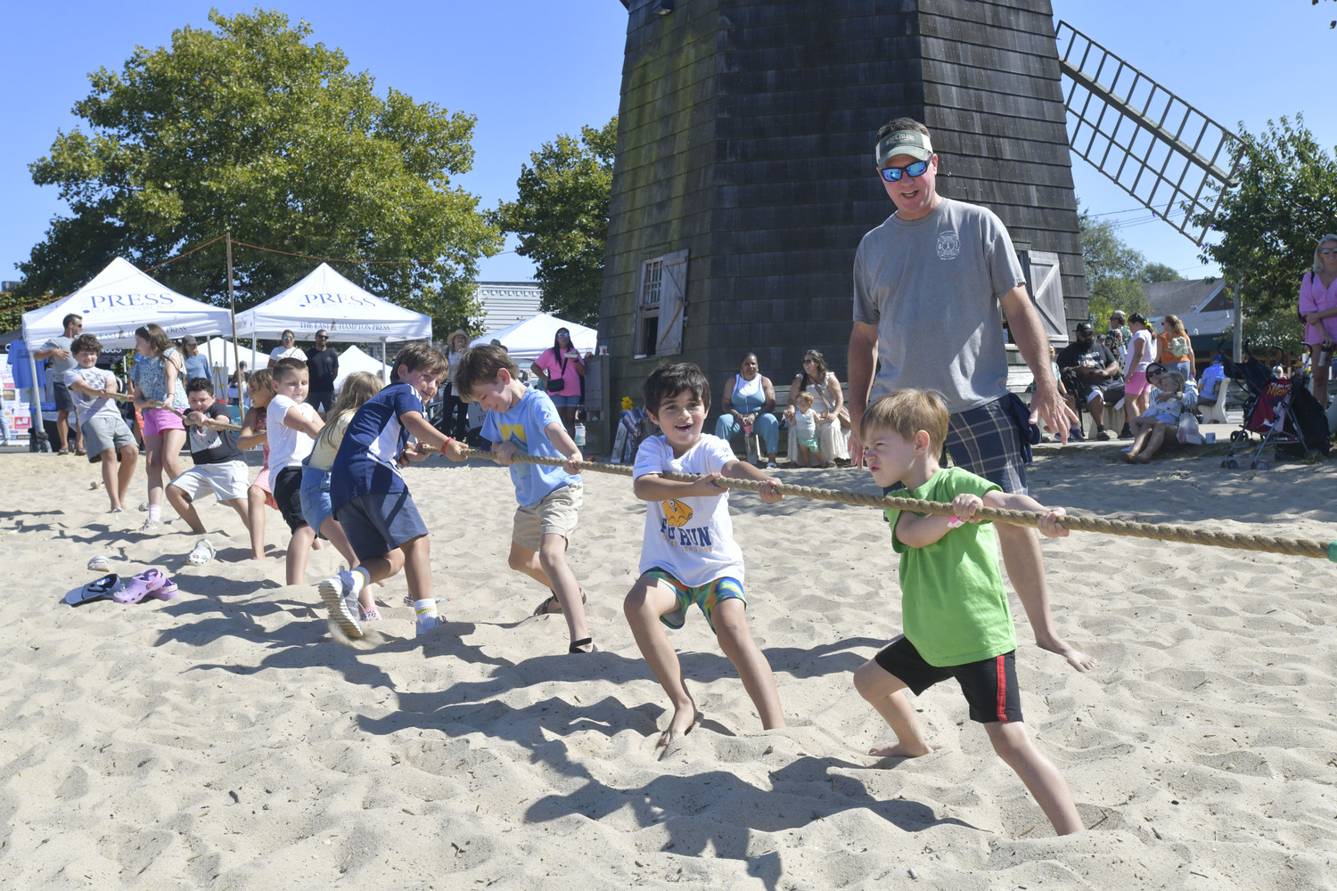 The children's tug-of-war at Windmill Beach on Sunday afternoon.