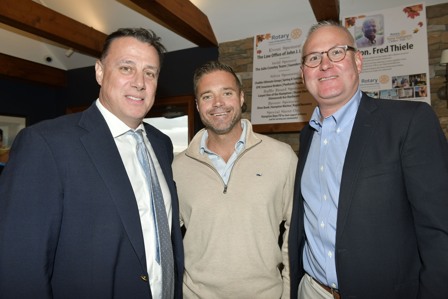 State Senator Anthony H. Palumbo, Bill Wright and Lars Clemensen at the Hampton Bays Rotary Club’s 17th Annual “Autumn Evening by the Sea” Fundraiser at Oakland's on September 19.  DANA SHAW