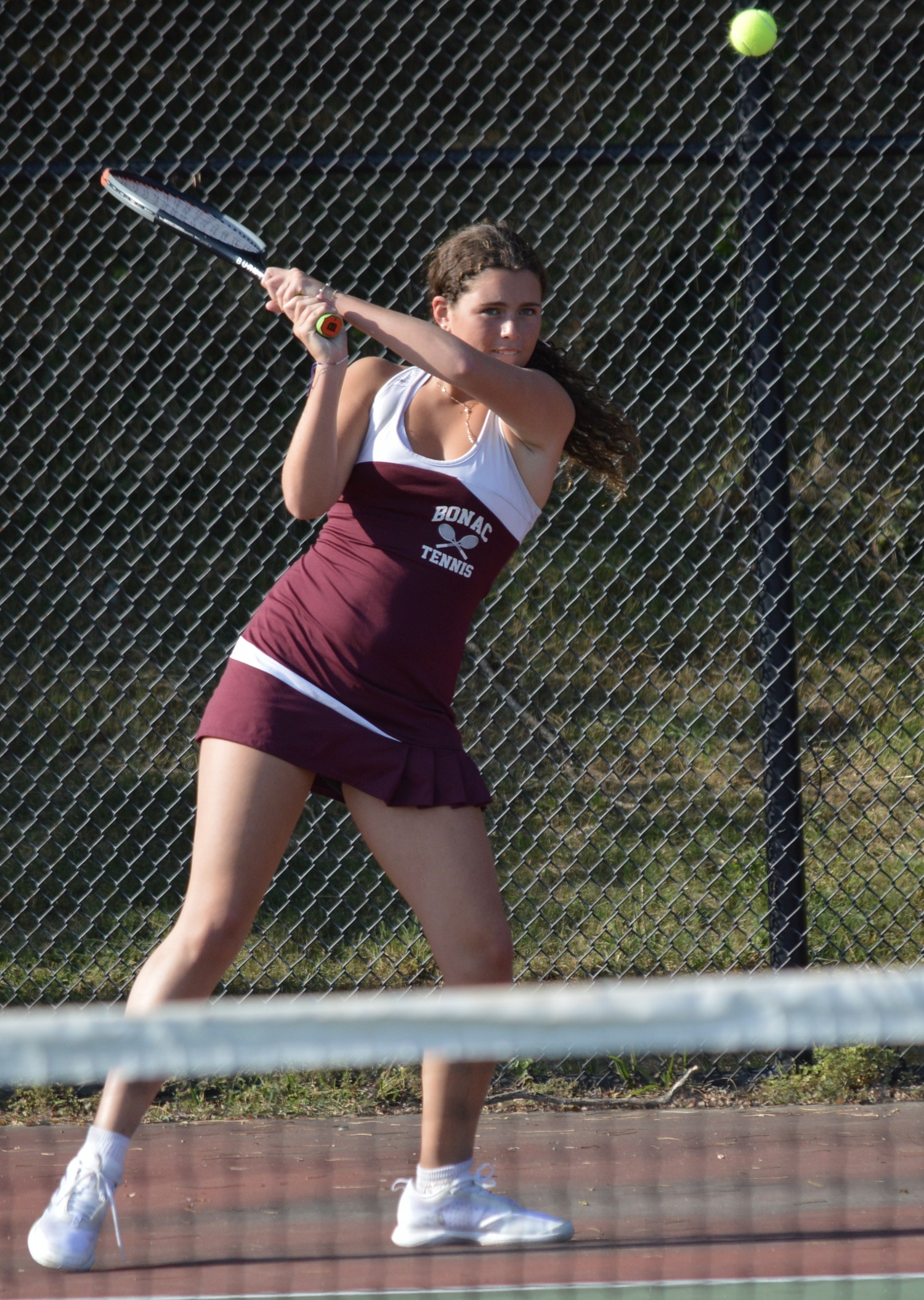 East Hampton sophomore Ella Menu makes a return in her first singles match against Sachem on Tuesday.   GAVIN MENU