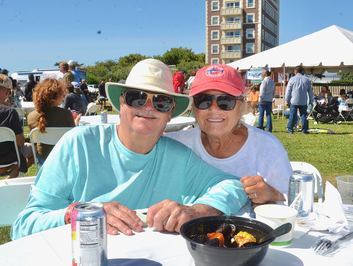 Captain Michael Potts and Joan Fetterman at the Montauk Seafood Festival on Sunday.  KYRIL BROMLEY