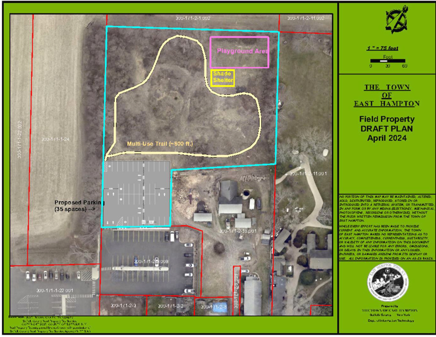 The draft plan of the former Field property.   COURTESY EAST HAMPTON TOWN