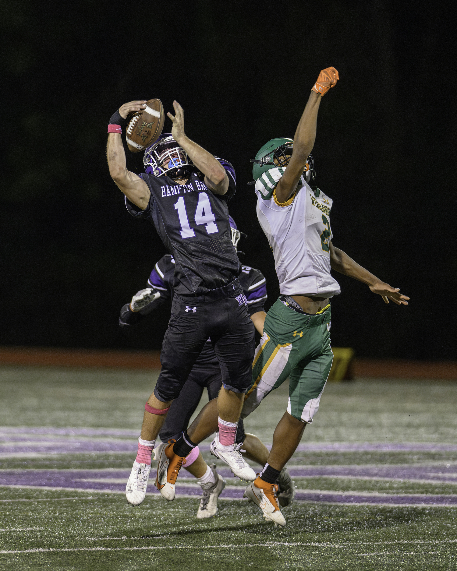 Hampton Bays sophomore Michael Single intercepts a pass.   MARIANNE BARNETT