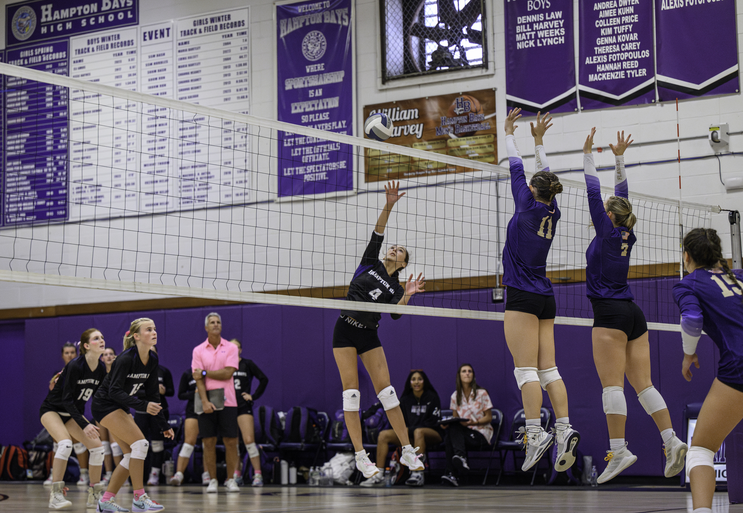 Sophomore middle blocker Kirra Schoerlin slams down a kill. MARIANNE BARNETT