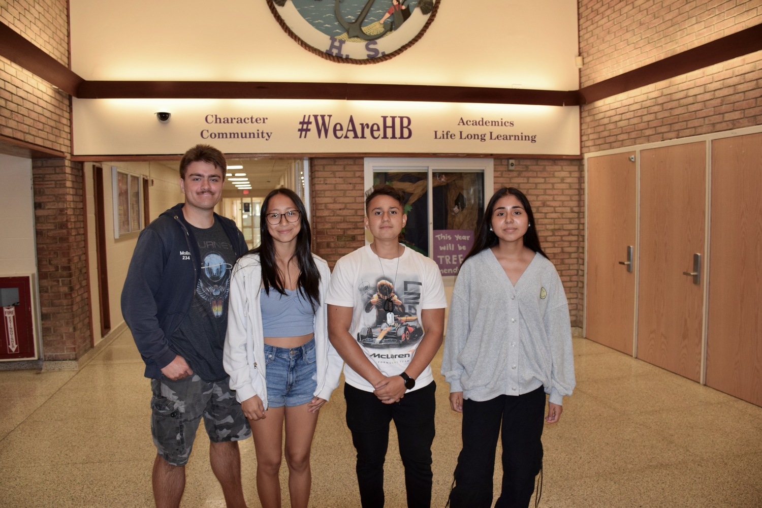 Four Hampton Bays High School students earned national recognition through the College Board National Recognition Program. From left are Parker Molina, Yusabeth Contreras, Santiago Solorzano and Nataly Pineda. COURTESY HAMPTON BAYS HIGH SCHOOL