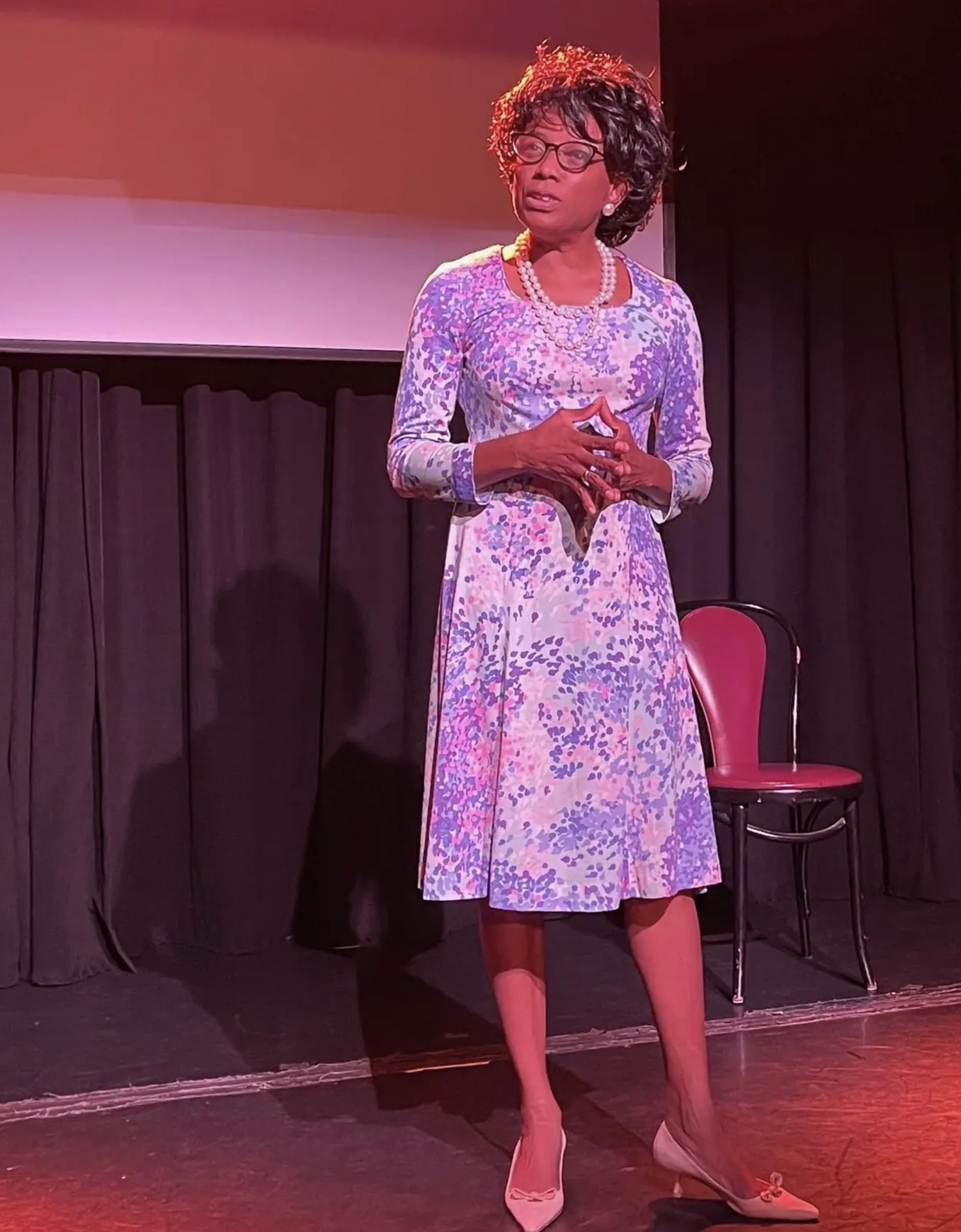 Ingrid Griffith performs her one-woman show “Shirley Chisholm: Unbossed and Unbowed” at LTV Studios on Friday, October 4. COURTESY THE ARTIST