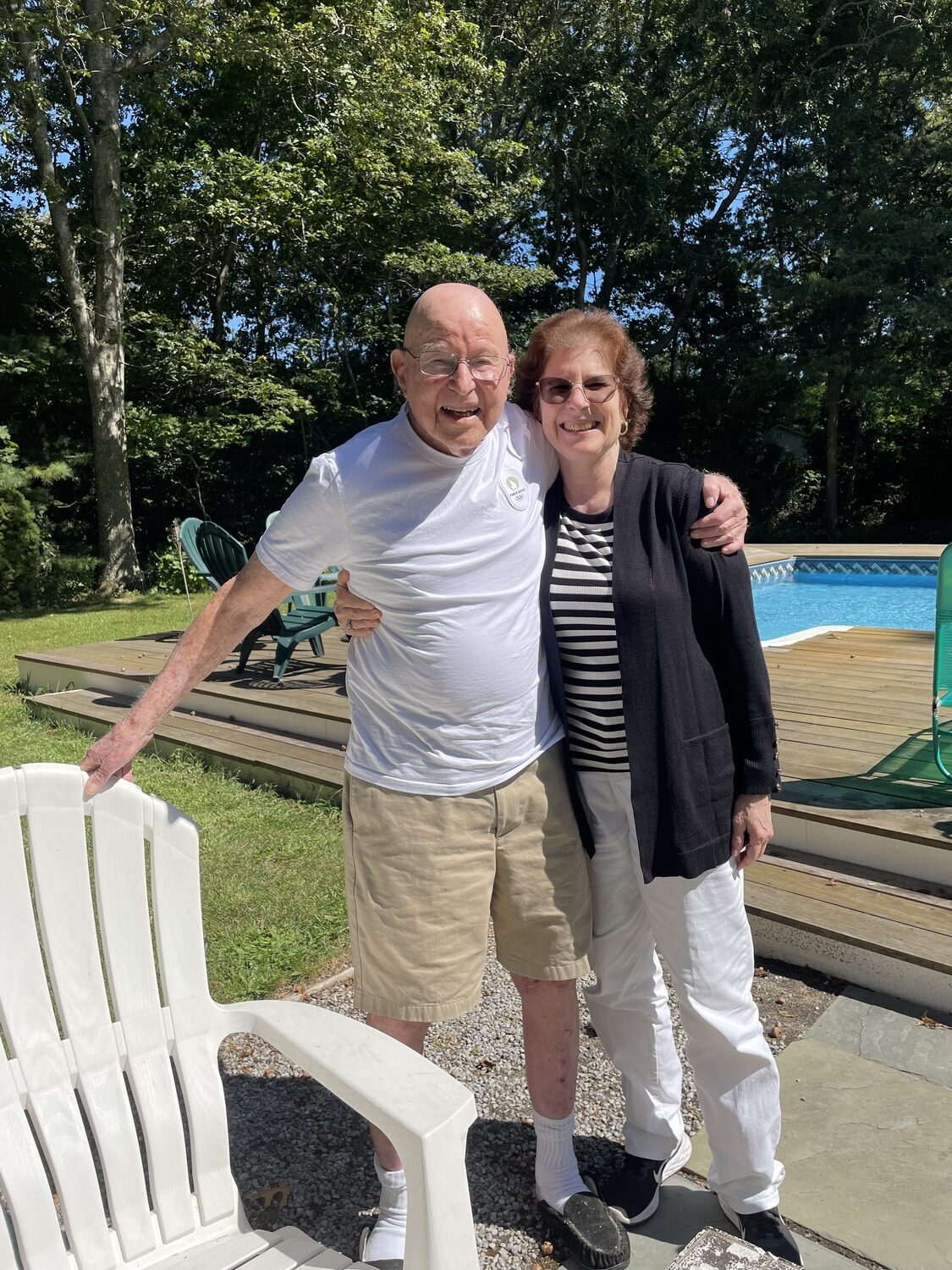 Jack Weber and his daughter, Barbara Weber-Floyd, earlier this week at their home in Westhampton. CAILIN RILEY