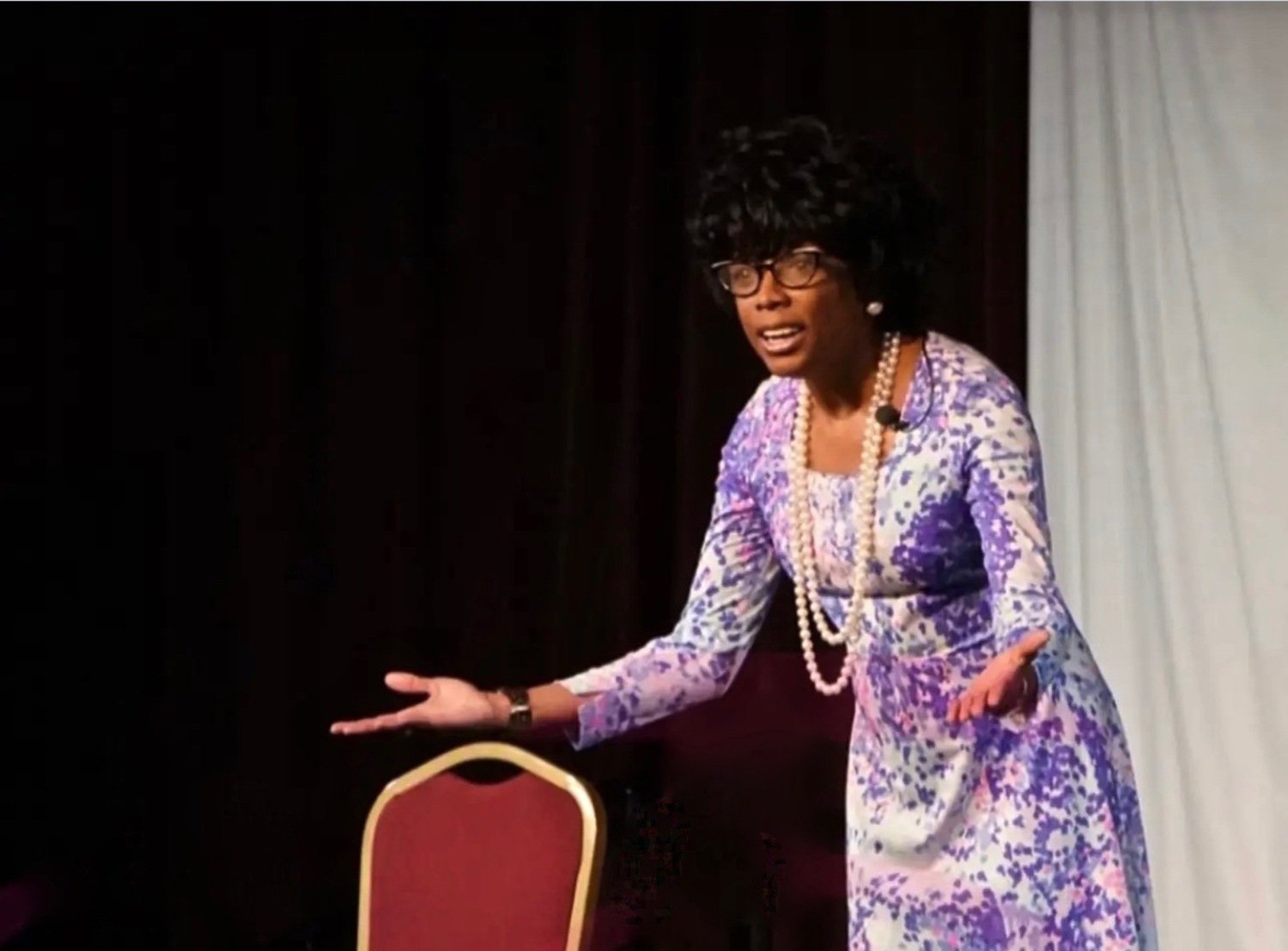 Ingrid Griffith performs her one-woman show “Shirley Chisholm: Unbossed and Unbowed” at LTV Studios on Friday, October 4. COURTESY THE ARTIST