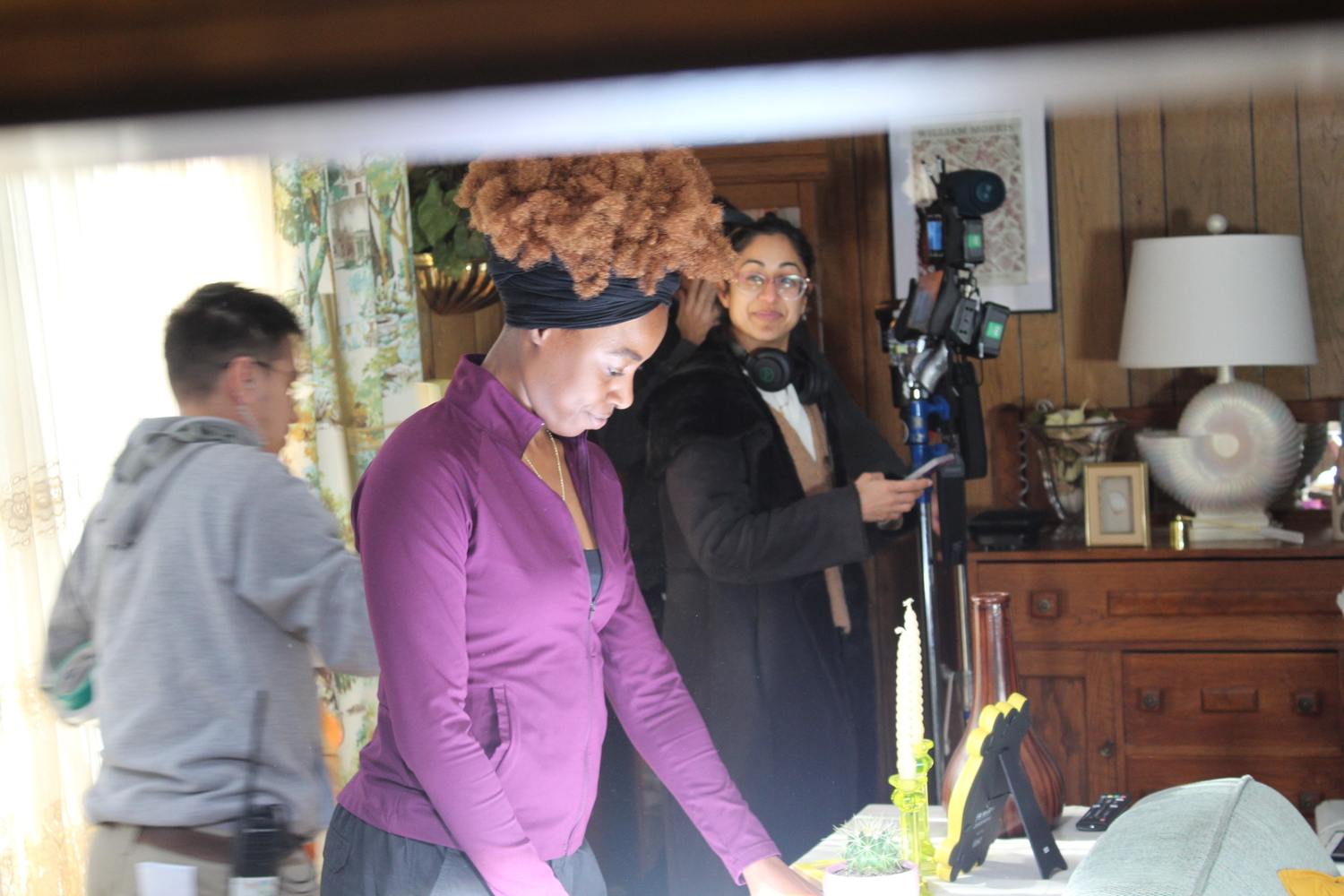 Actress Kirby Howell-Baptiste, center, and director Anu Valia, right, on the set of “We Strangers.” COURTESY ANU VALIA