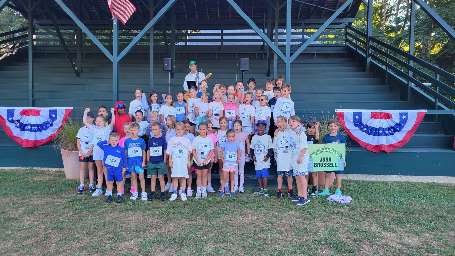 Sag Harbor Elementary School students take a photo in front of the grandstand.   DREW BUDD