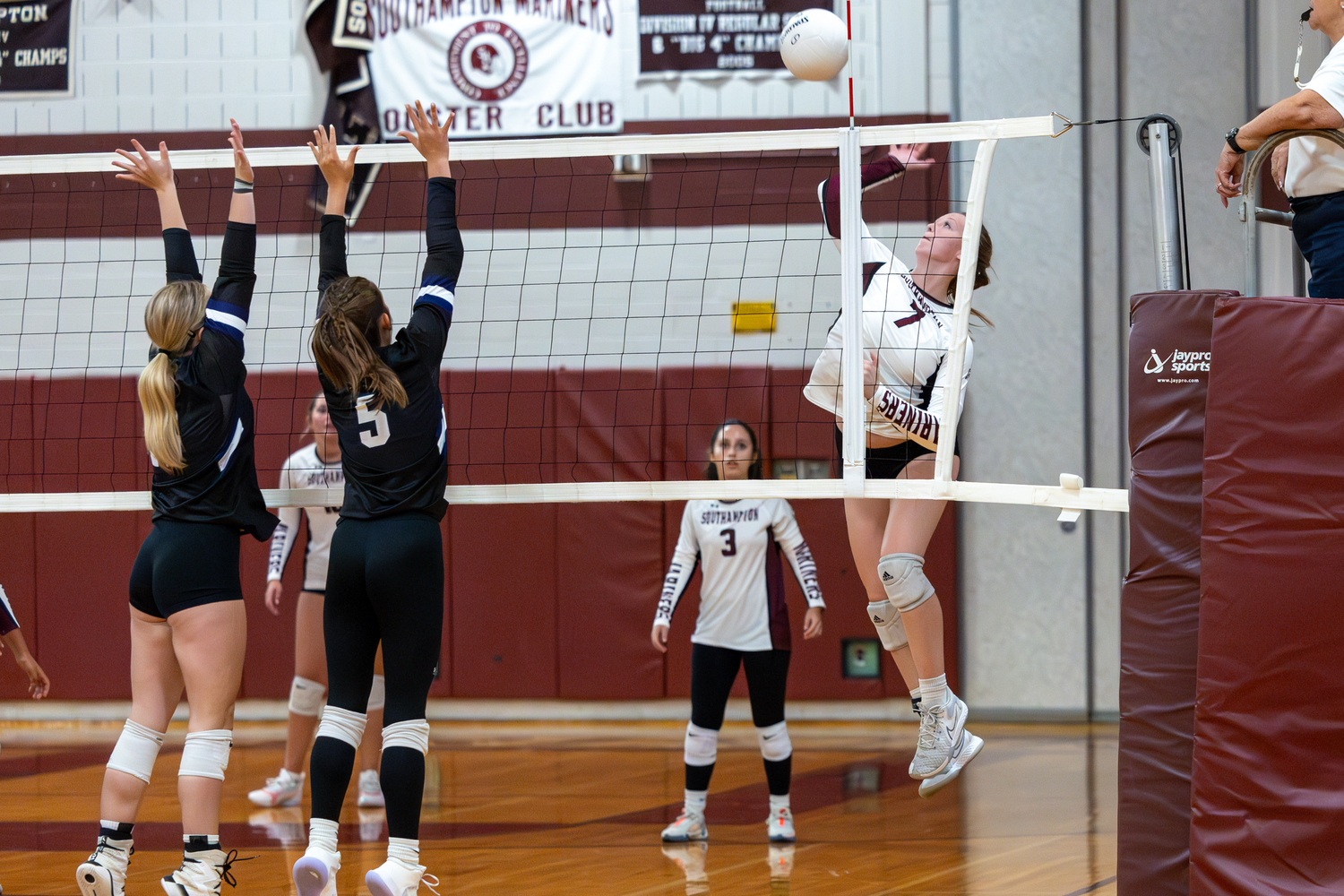 Bailey Brown swats a ball during Monday’s match against Port Jefferson.  SOUTHAMPTON SCHOOL DISTRICT/RON ESPOSITO