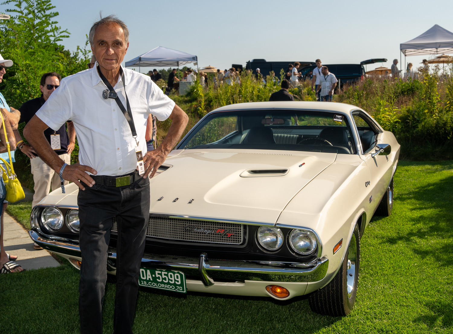 Nick Panaritis of Montreal, Canada, next to a 1970 Dodge Challenger RT.    RON ESPOSITO