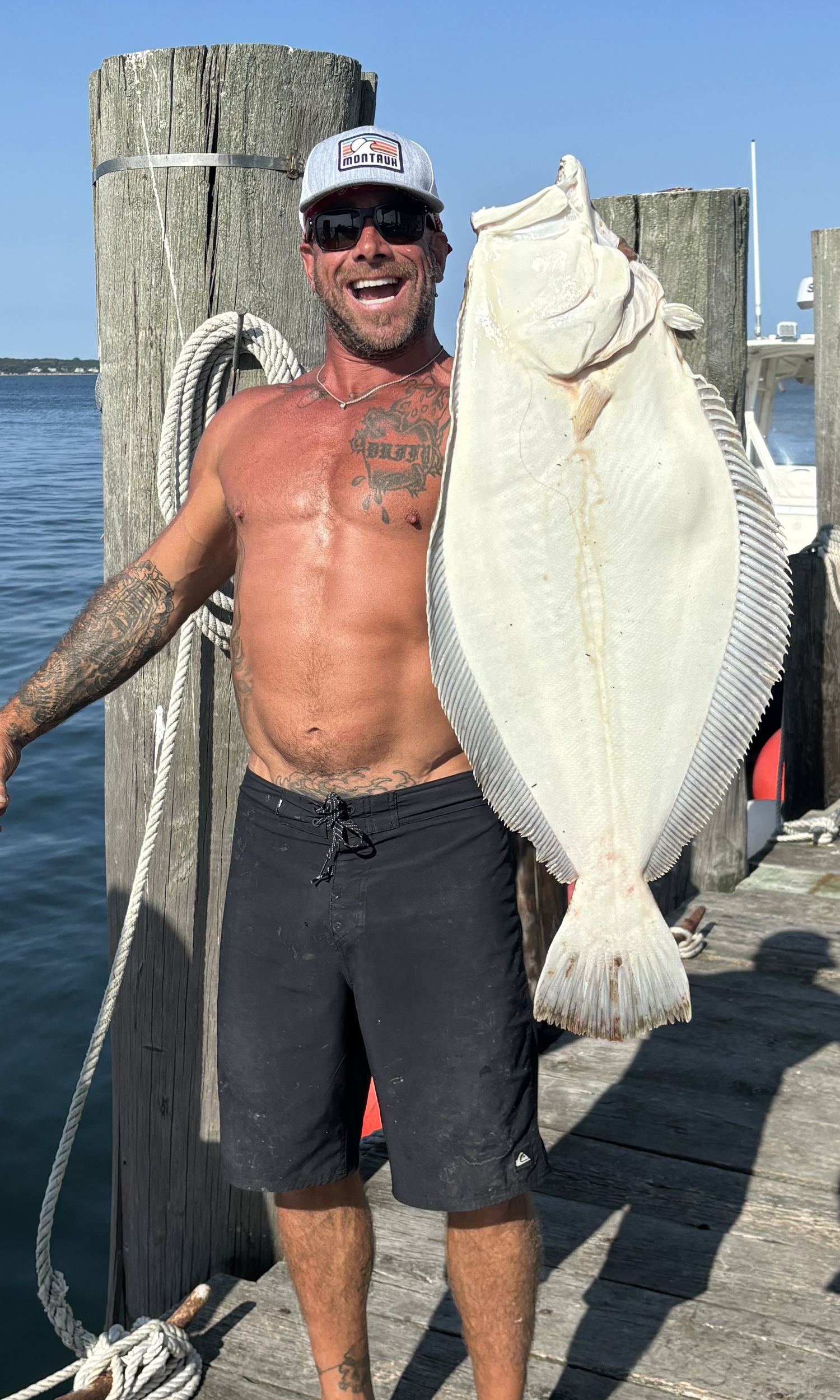 Peter Scelfo caught this 12-pound fluke while fluking from a tiny skiff on the ocean outside the Shinnecock Inlet.