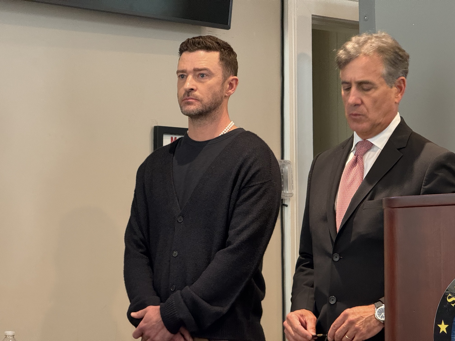 Justin Timberlake in Sag Harbor Village Justice Court on Friday, where he pleaded guilty on Friday to a violation, resolving a case that had involved a charge of driving while intoxicated.  T.E. McMORROW