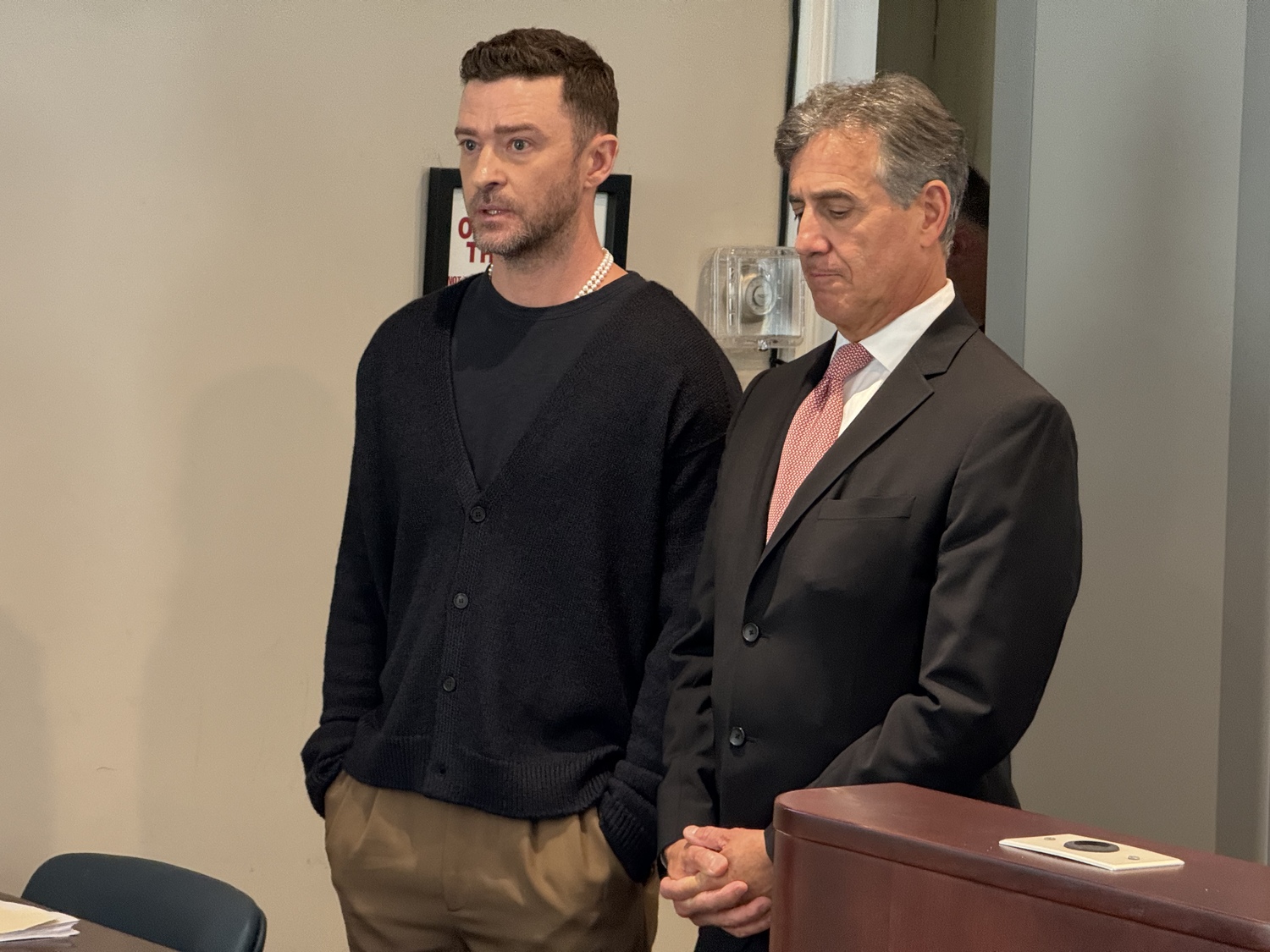 Justin Timberlake in Sag Harbor Village Justice Court on Friday, where he pleaded guilty on Friday to a violation, resolving a case that had involved a charge of driving while intoxicated.  T.E. McMORROW