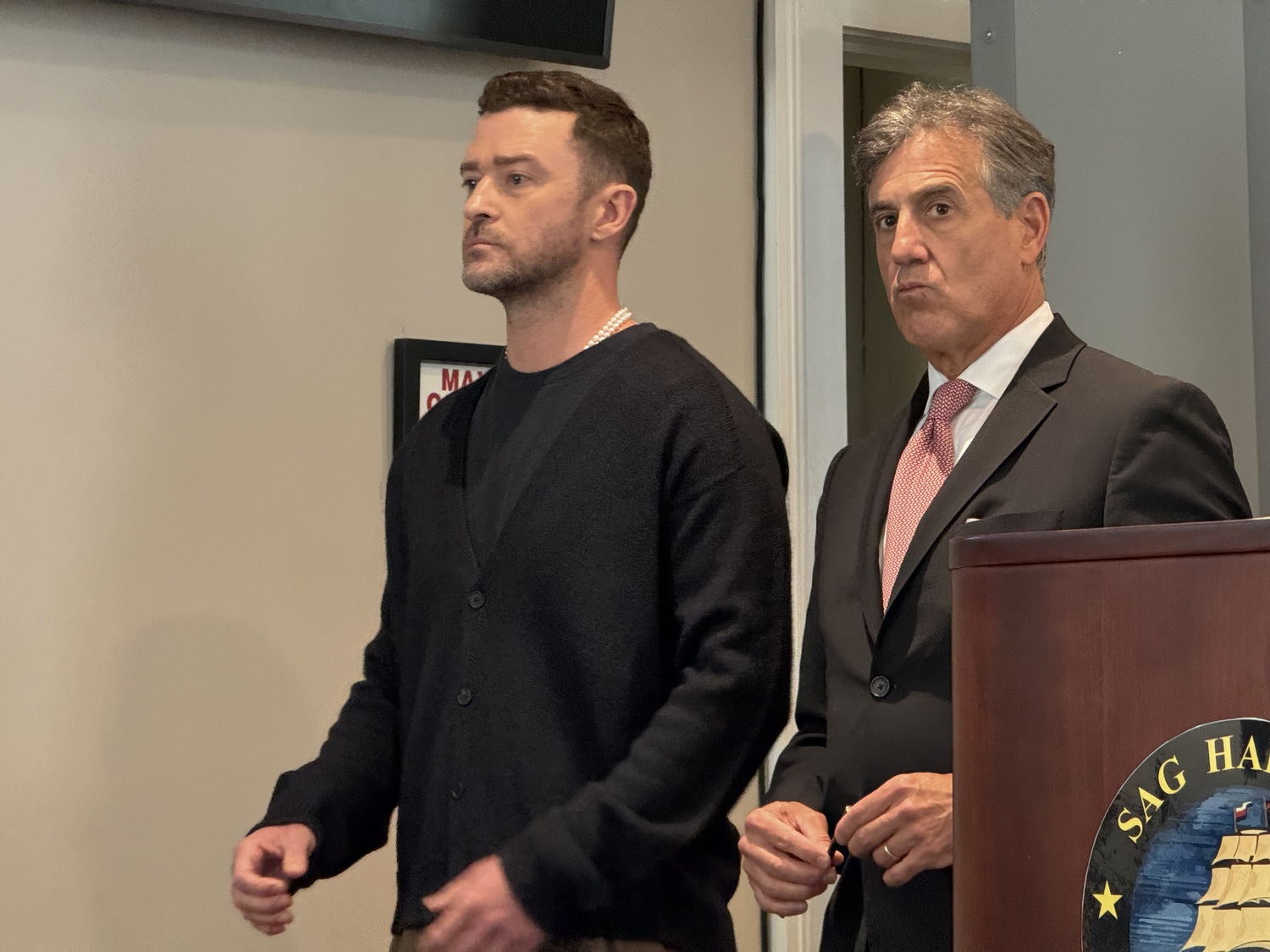 Justin Timberlake in Sag Harbor Village Justice Court on Friday, where he pleaded guilty on Friday to a violation, resolving a case that had involved a charge of driving while intoxicated.  T.E. McMORROW