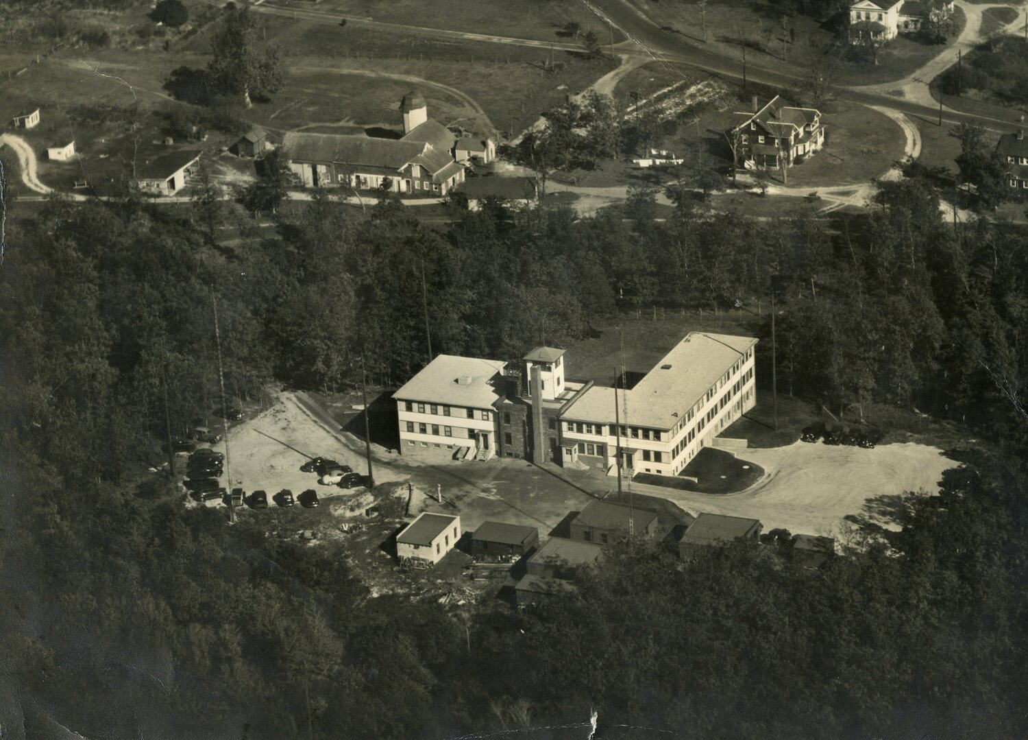 Aerial view of the Western Union Water Mill laboratory. COURTESY THE WATER MILL MUSEUM