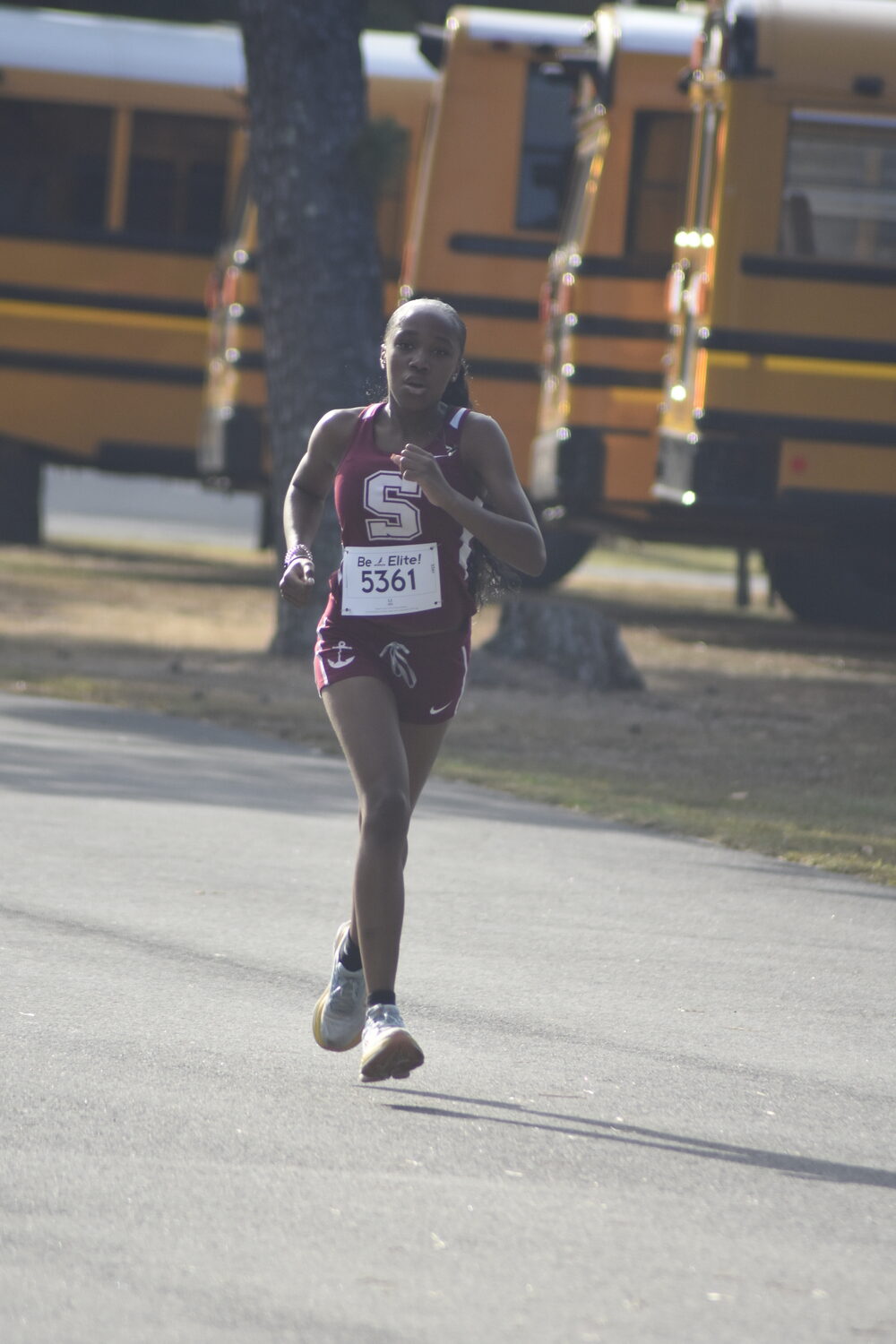 Southampton's Lailah Clairborne in the girls freshman race on Saturday.   DREW BUDD