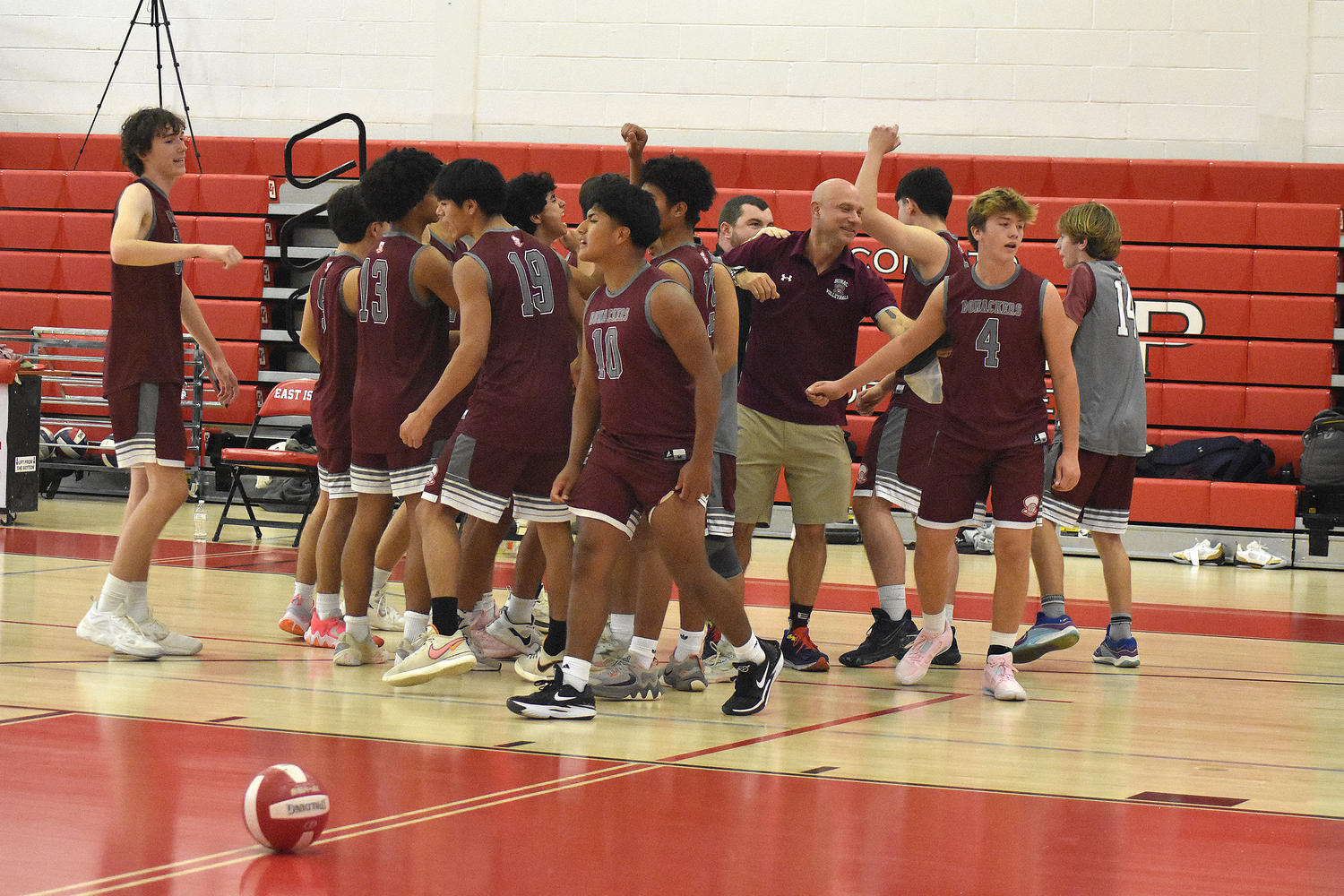 The Bonackers are pumped up coming out of a timeout break late in the match.  DREW BUDD