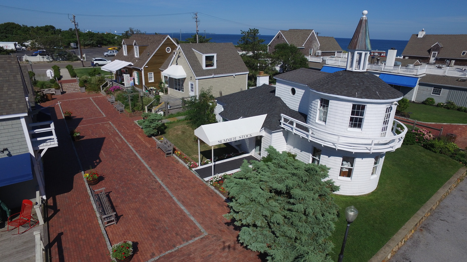 The round house, built by Carl Fisher in 1928 to house the harbormaster, remains a focal point of Gosman's Dock. AERIAL PROS