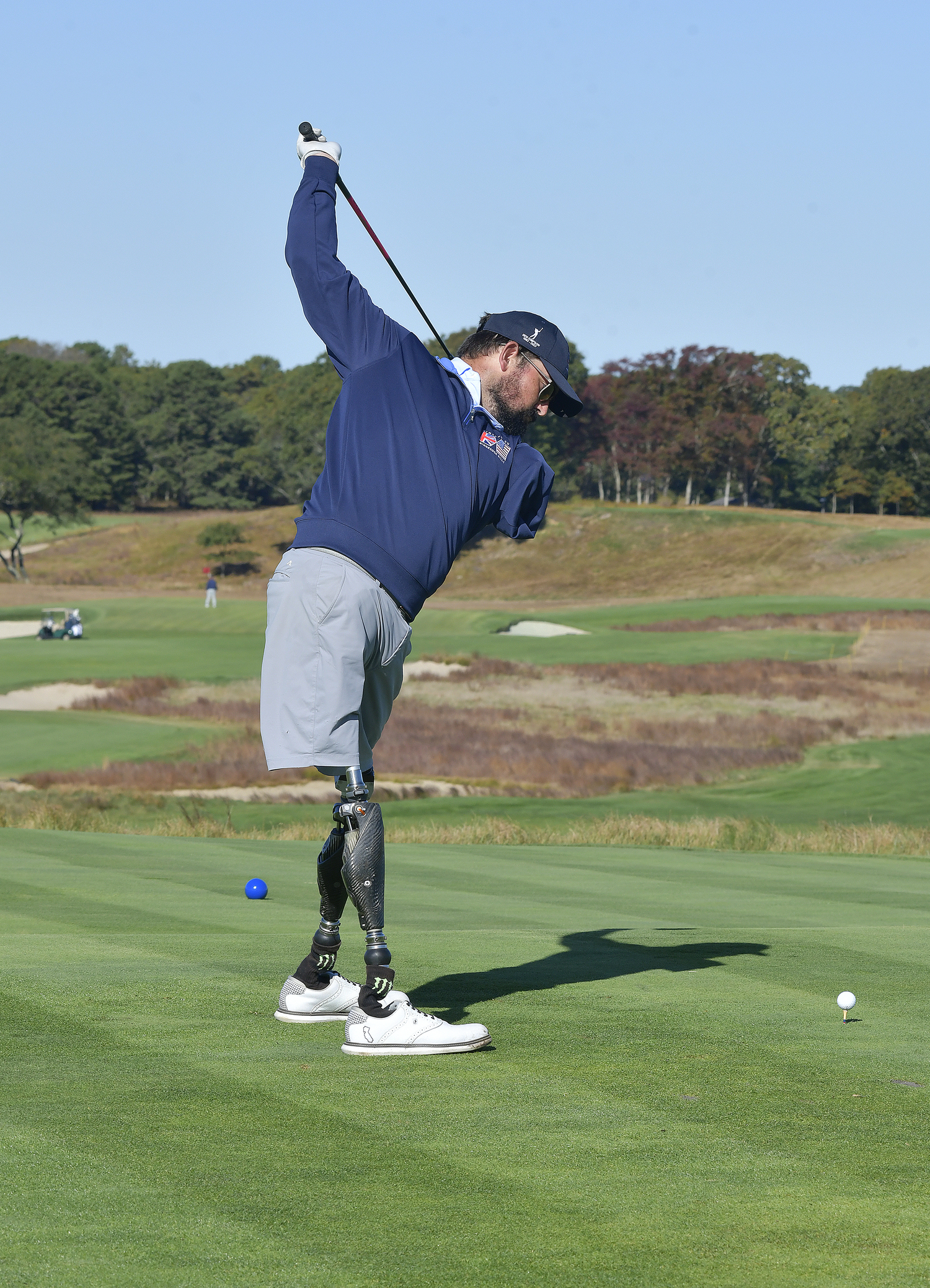 Nick Kimmel tees off for Team USA during the Simpson Cup at Shinnecock Hill golf Club on Tuesday morning.  DANA SHAW