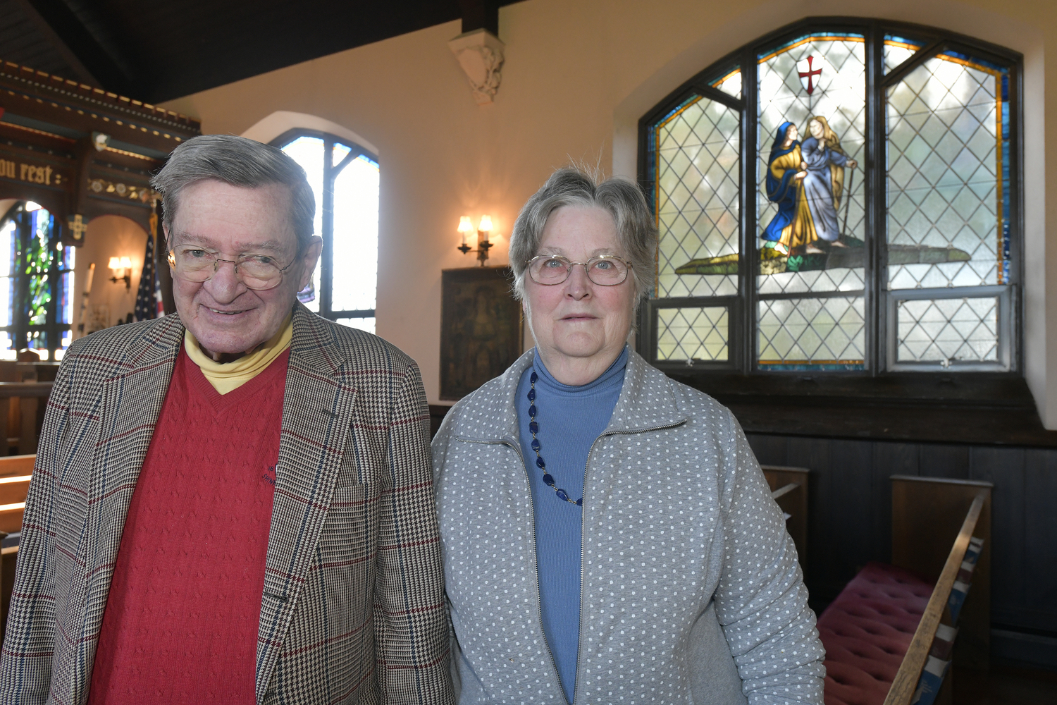 David and Lisa Gillespie with the window, Ruth and Naomi, that they donated.    DANA SHAW