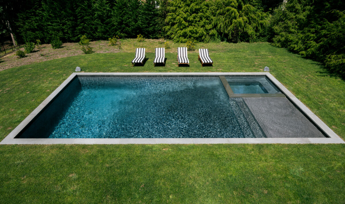 The pool grounds bear a serene design.  MACRAE MARRAN