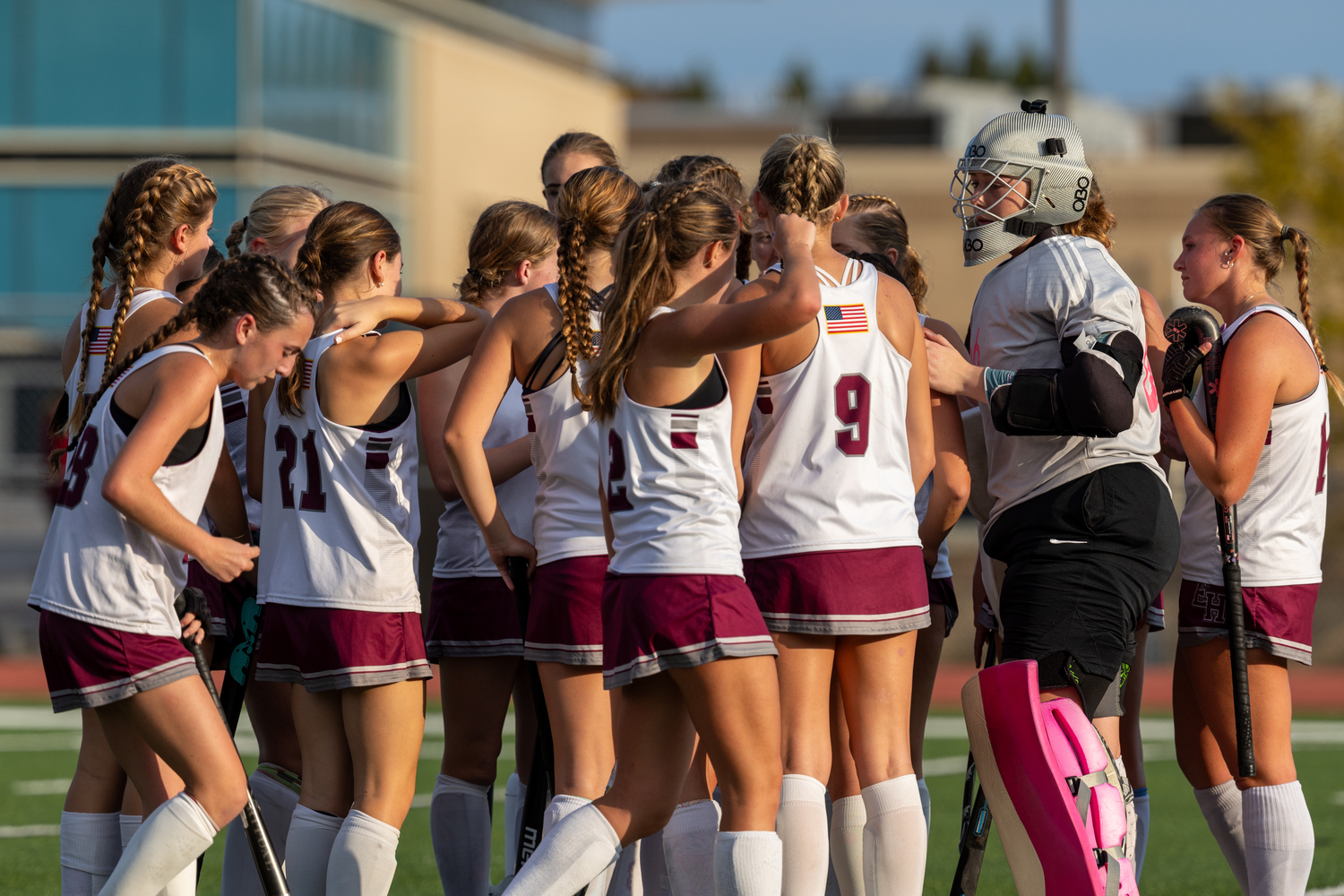 The Bonackers regroup after suffering a 1-0 loss at home to East Islip in the opening round of the Class B playoffs on Thursday, October 24.   RON ESPOSITO