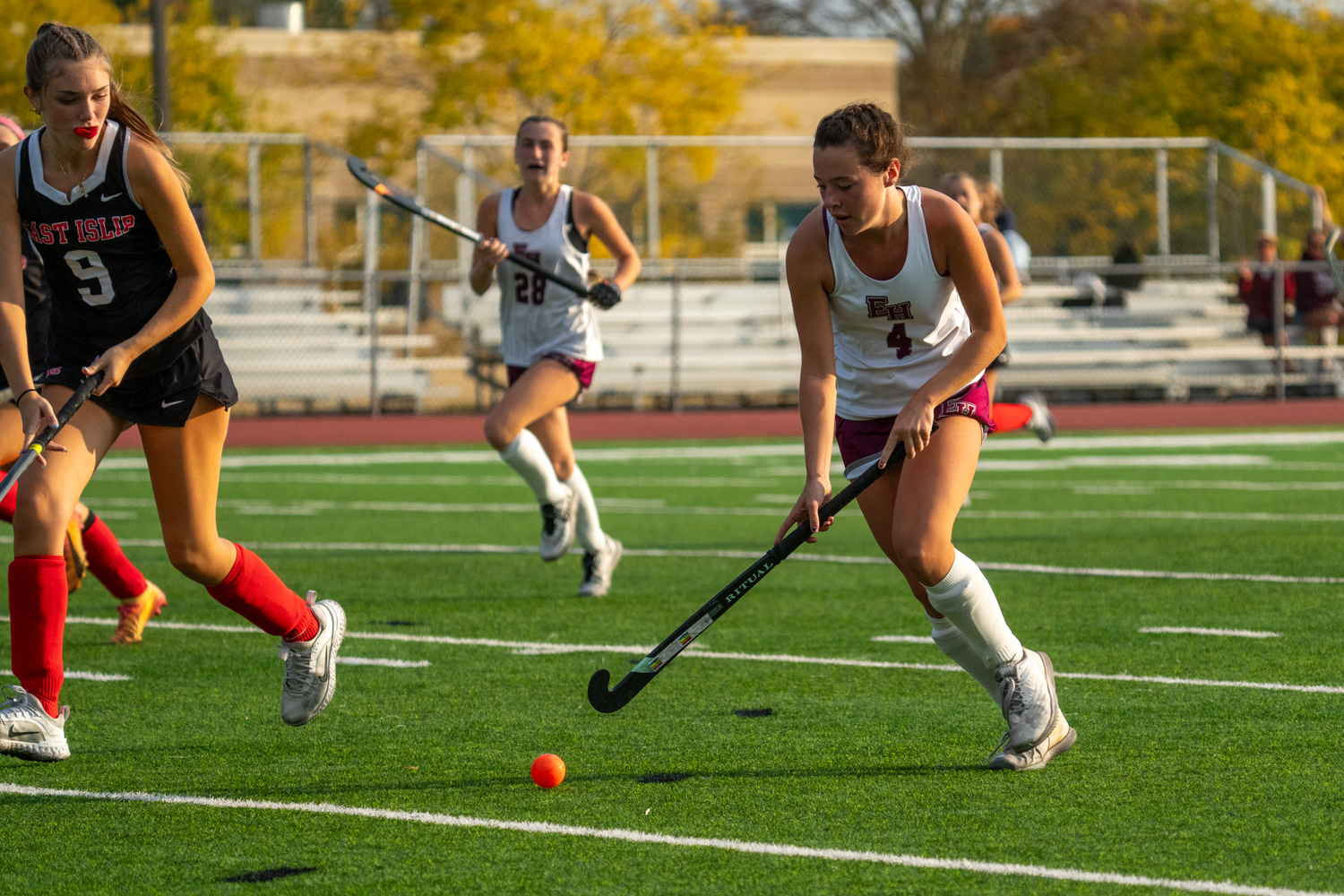 Kerri O'Donnell brings the ball into East Islip's defensive end.   RON ESPOSITO