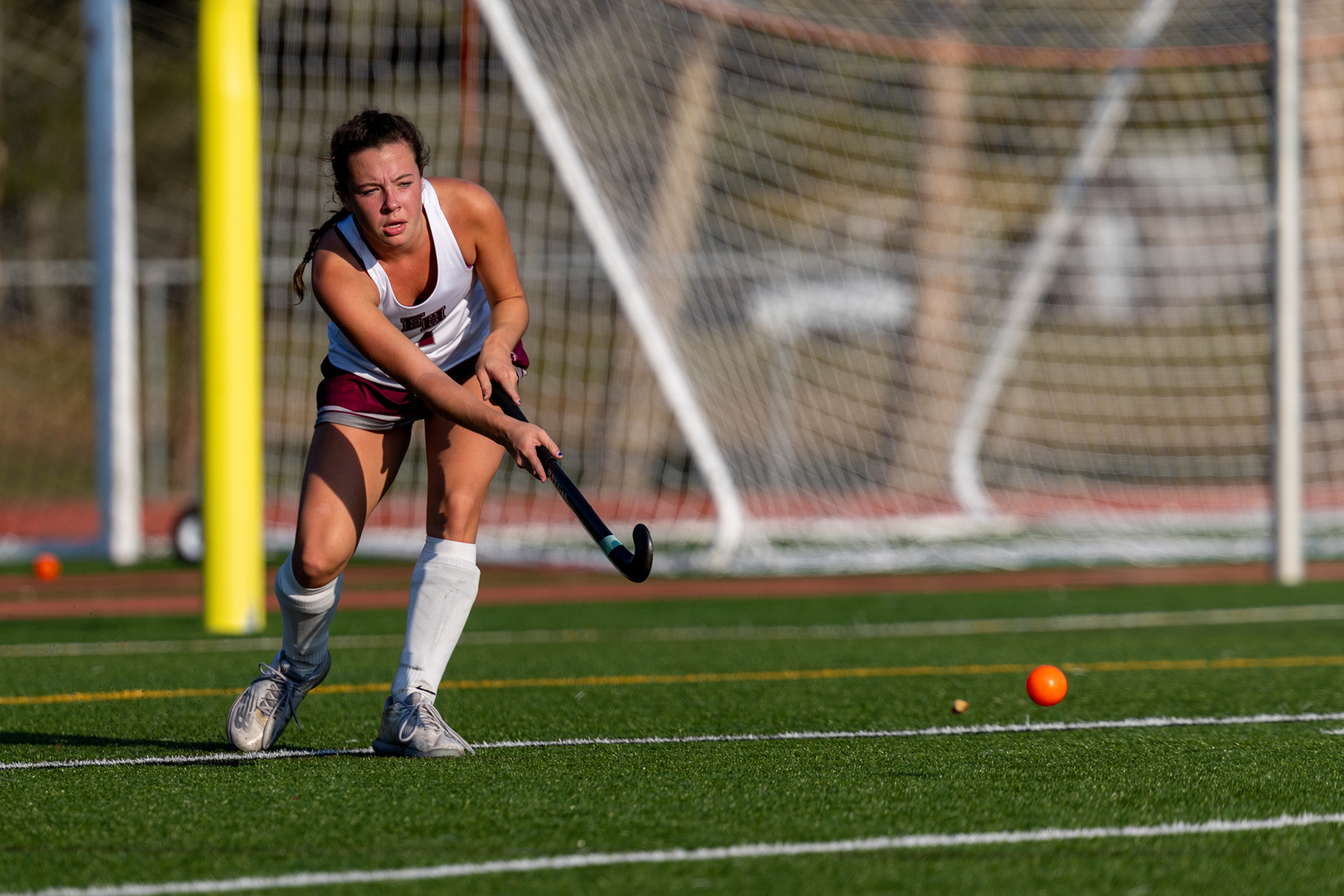 East Hampton senior Kerri O'Donnell sends the ball upfield.   RON ESPOSITO