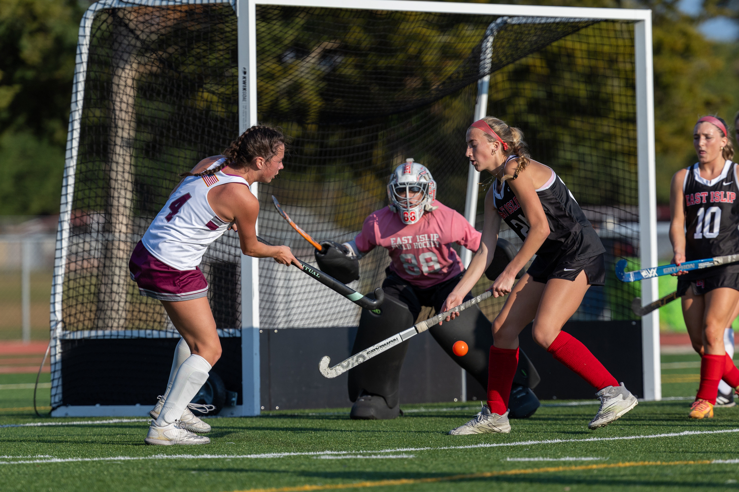 East Hampton senior Kerri O'Donnell shoots.   RON ESPOSITO