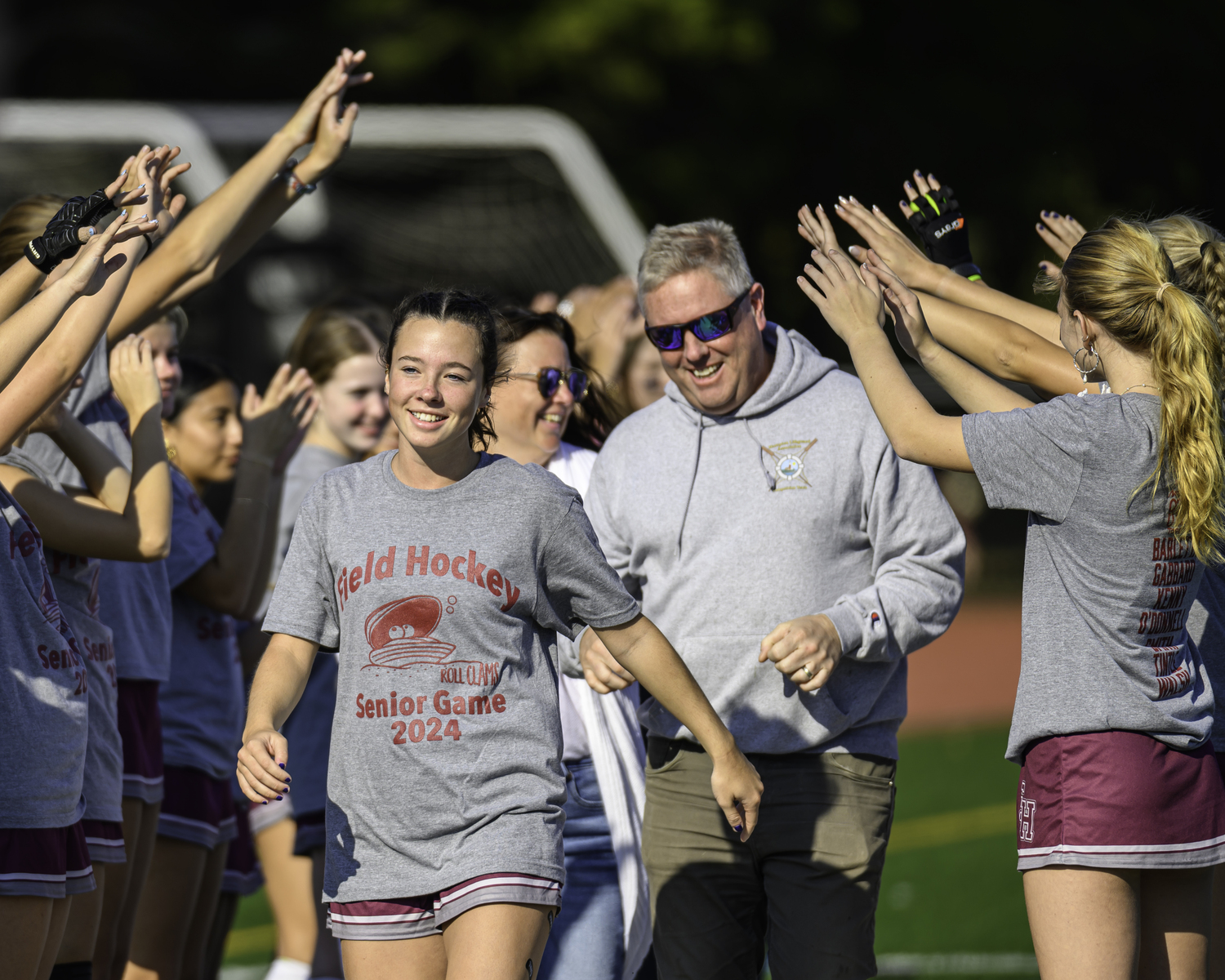 Kerri O'Donnell and her father Damien were among those celebrated during Bonac's Senior Day on Friday.  MARIANNE BARNETT