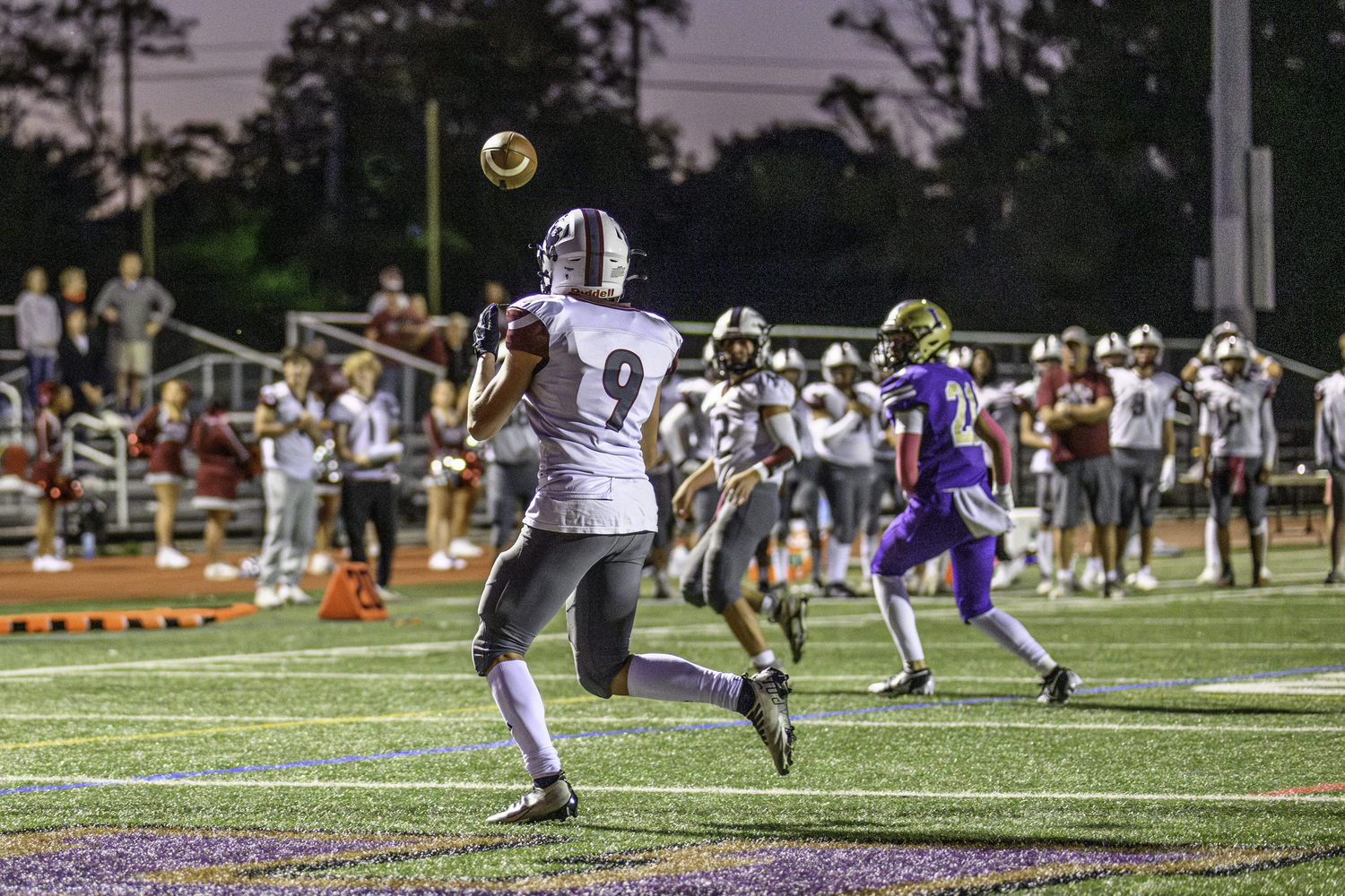 East Hampton junior Charlie Stern is wide open in the end zone and junior quarterback Theo Ball finds him for a touchdown.   MARIANNE BARNETT