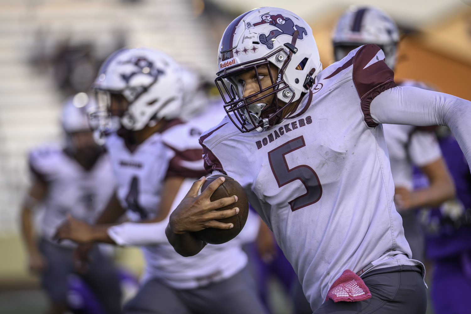 Jai Feaster returns the ball during a kickoff.   MARIANNE BARNETT