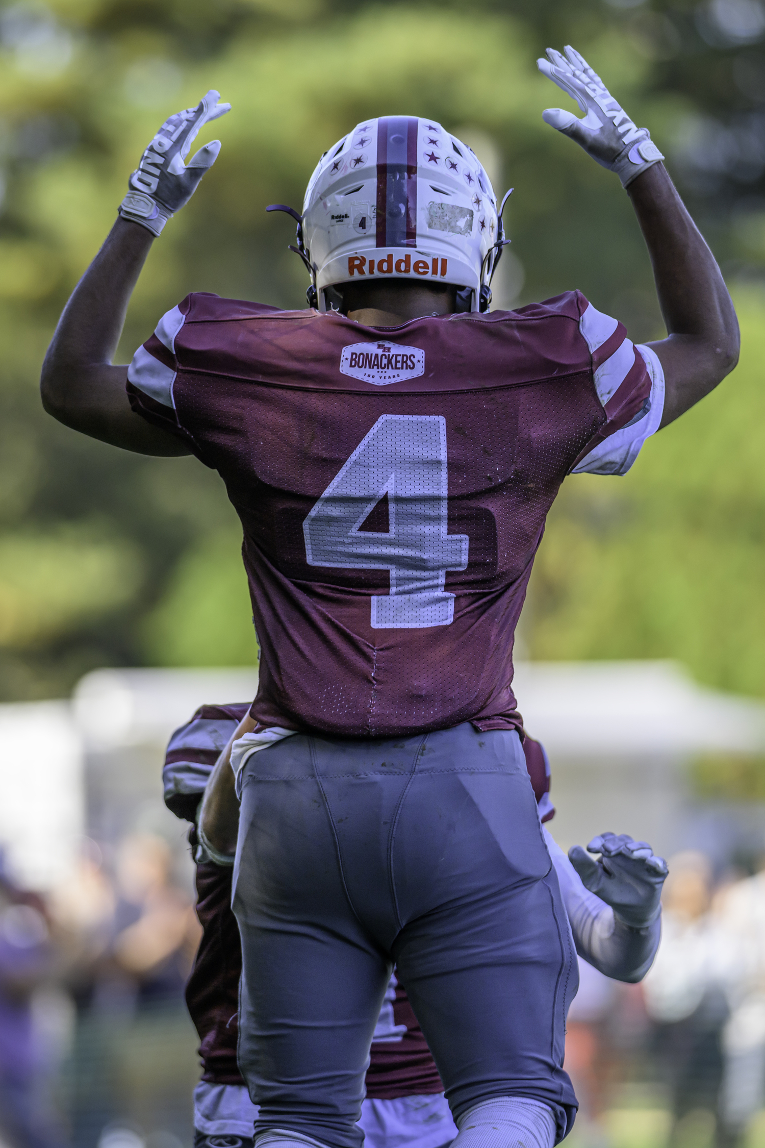 Alex Davis celebrates one of his three touchdowns on the day.   MARIANNE BARNETT