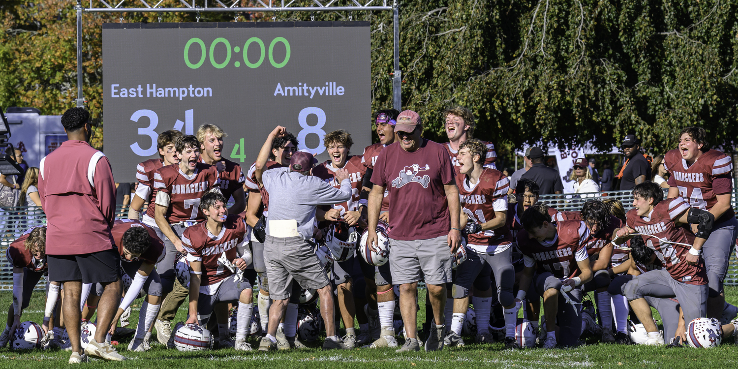 The Bonackers are fired up after their 34-8 homecoming victory over Amityville on Saturday.  MARIANNE BARNETT