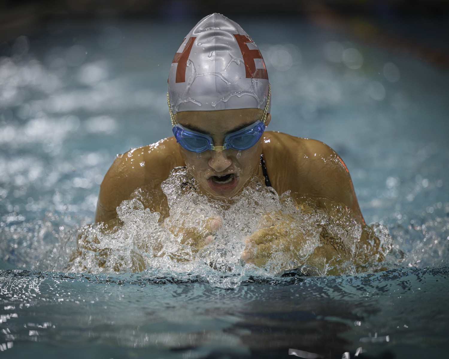 East Hampton senior Ava Castillo in the 100-yard breaststroke.   MARIANNE BARNETT