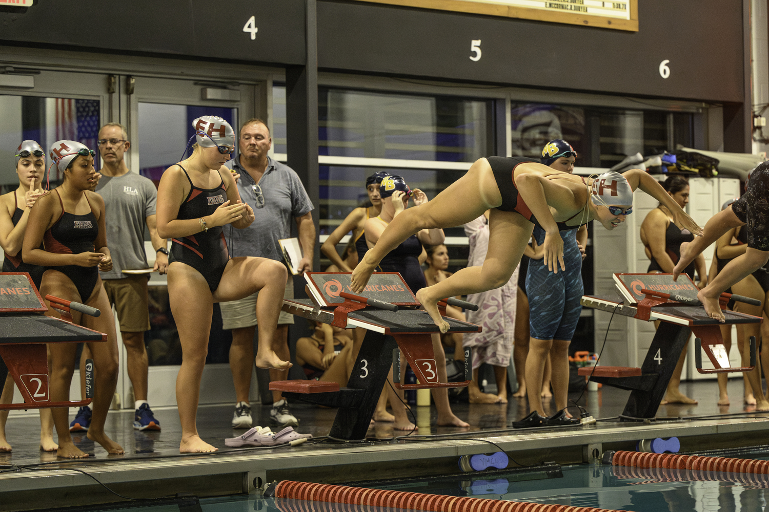 Lizzy Daniels, Lily Early, Allison Farez and Valeria Gutierrez in the 200-yard freestyle relay.   MARIANNE BARNETT