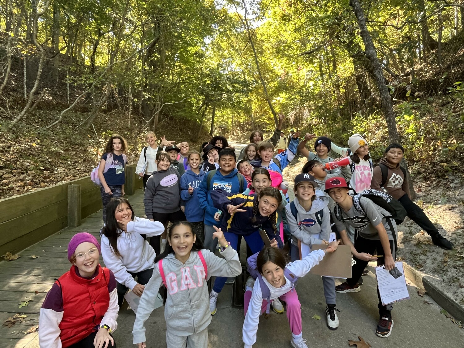 East Quogue School fifth graders recently took an educational field trip to Wildwood State Park, which overlooks the Long Island Sound. On the trip, students visited stations provided by the park service, hiked the trails and learned about abiotic and biotic relationships. The students also learned about erosion and the water cycle. COURTESY EAST QUOGUE SCHOOL DISTRICT