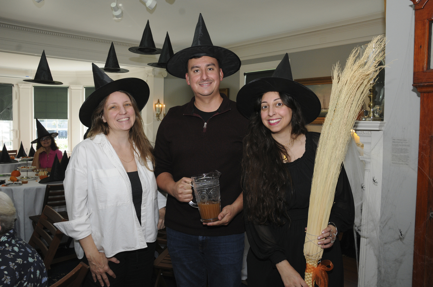 Southampton History Museum Executive Director Sarah Kautz, Director of Operations and Programs Timothy Van Wickler and Director of Development and Special Events Liana Mizzi at the Witches & Warlocks Party on October 8 at the museum.  RICHARD LEWIN