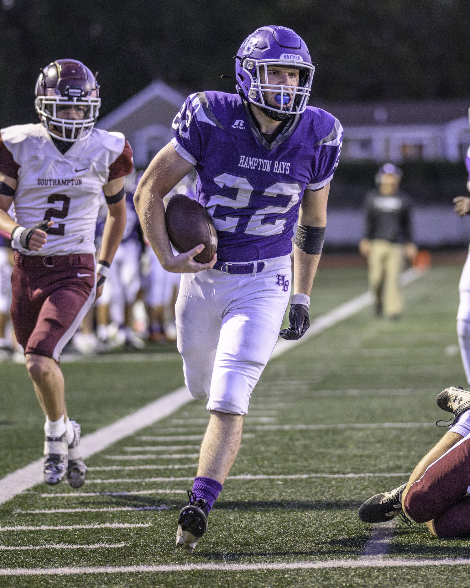 Hampton Bays senior Nate Donahue scores his second touchdown of the game.   MARIANNE BARNETT