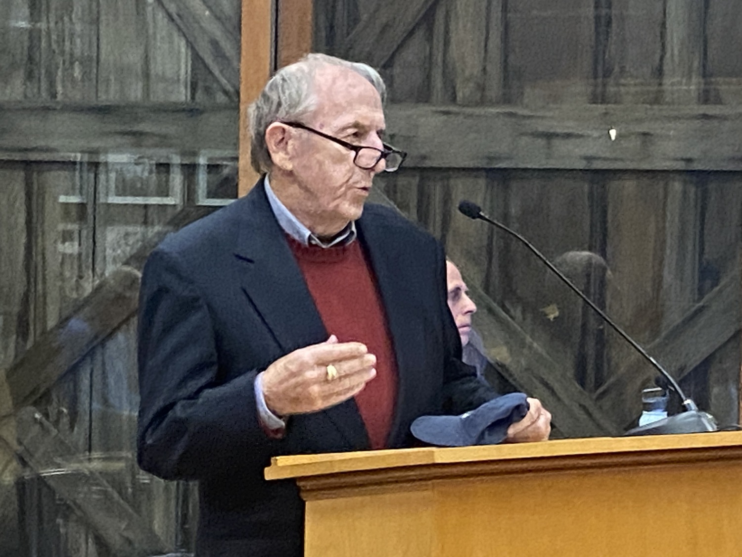 Bill Taylor, a deputy clerk of the East Hampton Town Trustees, was among a dozen speakers to endorse the Town Board's plan to acquire the 30 acres at 66 Wainscott Main Street in Wainscott. CHRISTOPHER WALSH