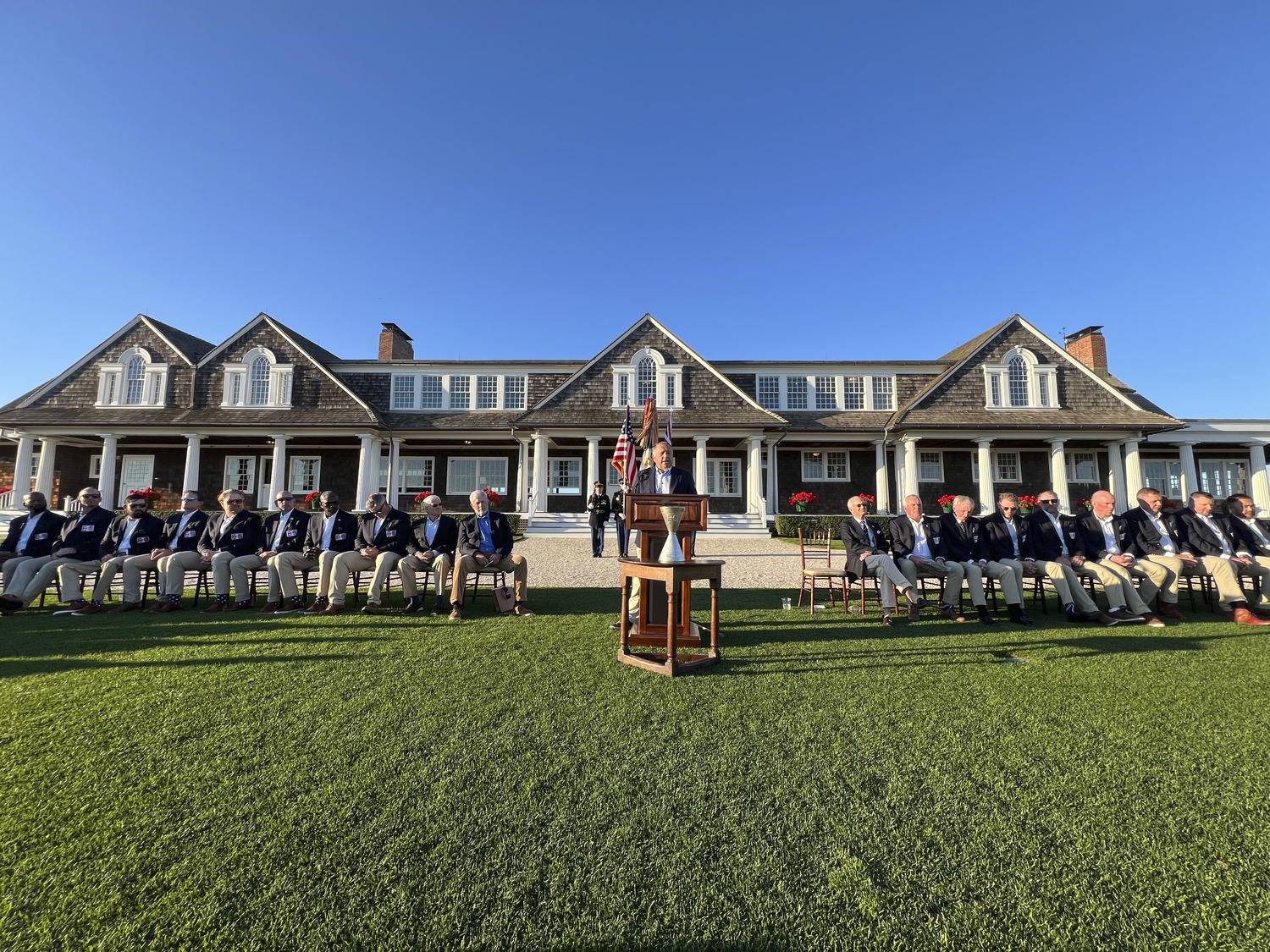 The opening ceremony for the Simpson Cup on Sunday evening at Shinnecock Hill Golf Club.  DANA SHAW