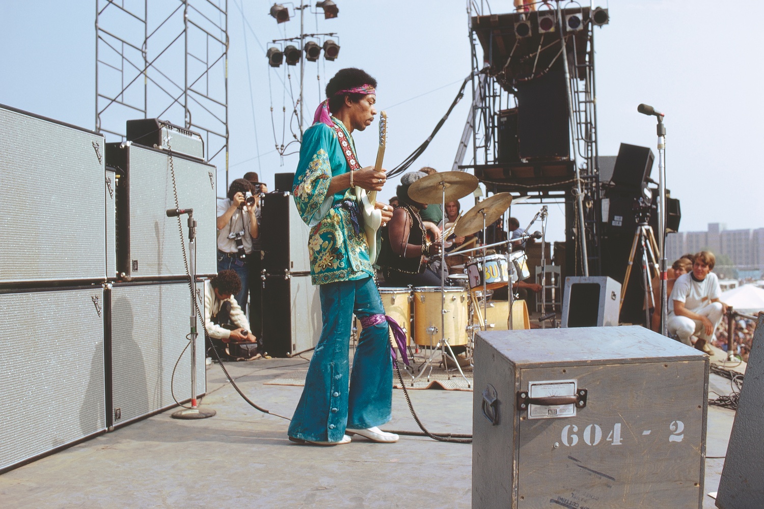 Jimi Hendrix, 1960s, a veritable kaleidoscope of fashion, from vintage Hussar jackets to feather boas. ED CARAEFF/ICONIC IMAGES